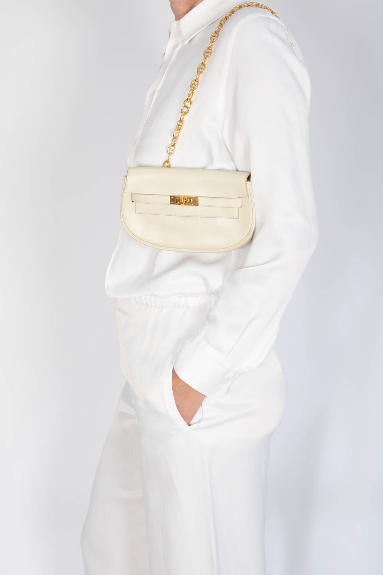 Hermès Kelly Pochette Belt Bag Parchemin Box Calf Gold Hardware