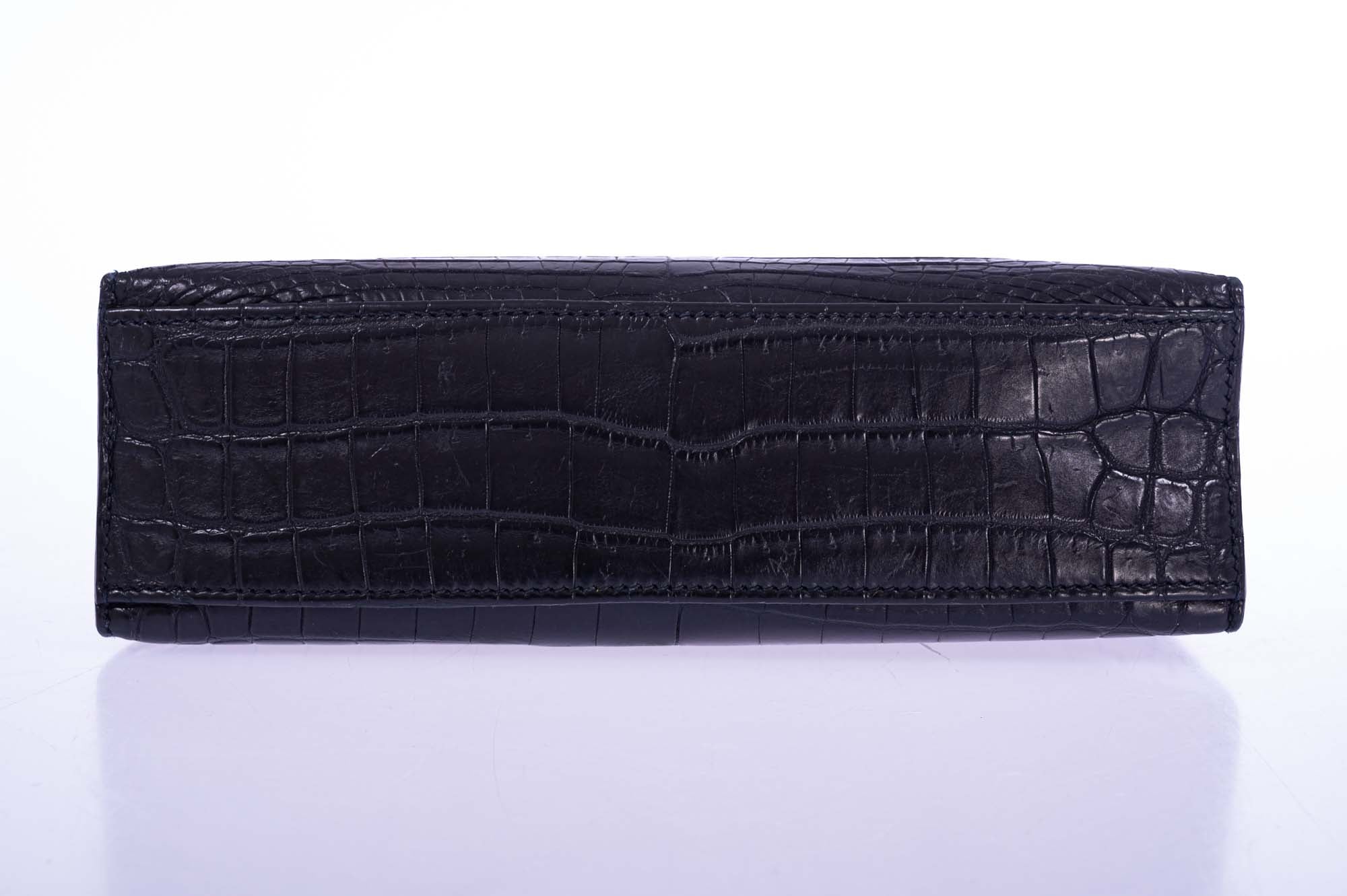 Hermès Kelly Pochette Black Matte Nilo Crocodile Palladium Hardware