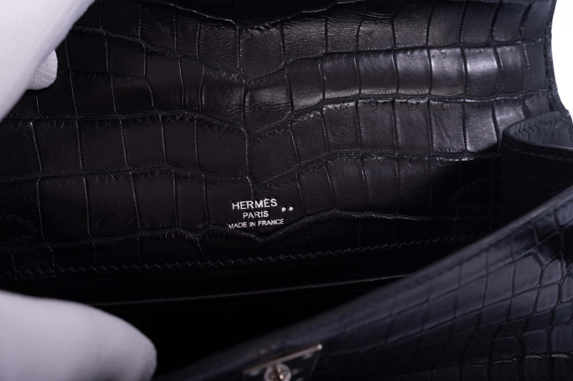 Hermès Kelly Pochette Black Matte Nilo Crocodile Palladium Hardware