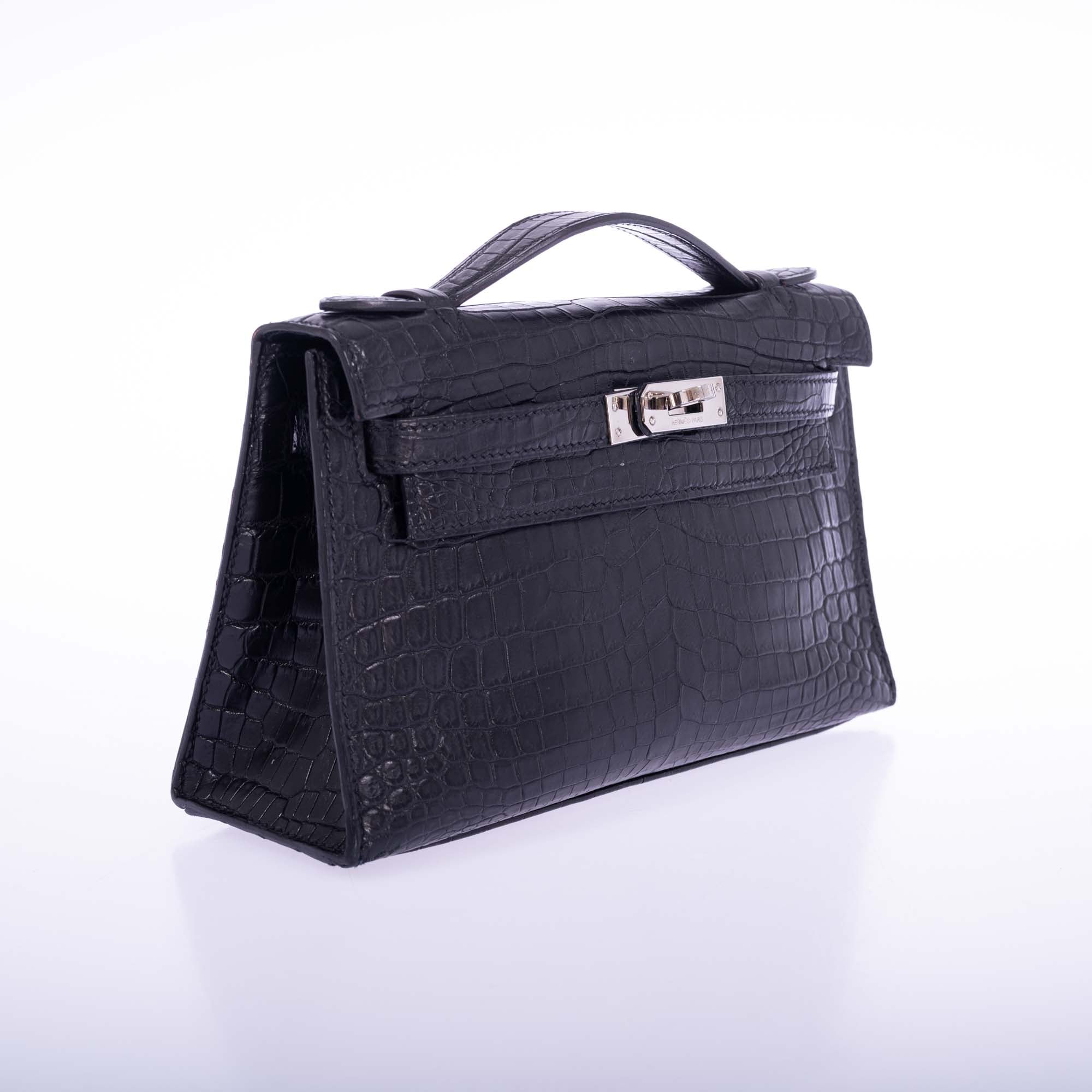 Hermès Kelly Pochette Black Matte Nilo Crocodile Palladium Hardware