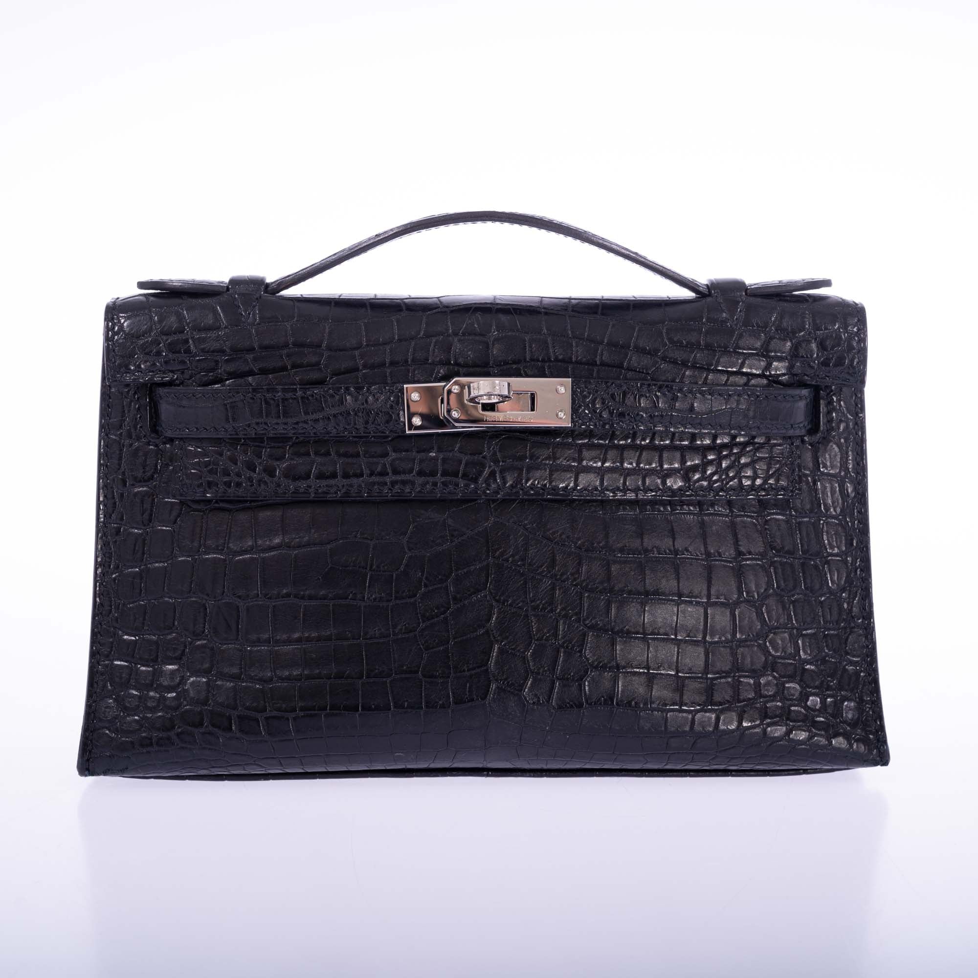 Hermès Kelly Pochette Black Matte Nilo Crocodile Palladium Hardware