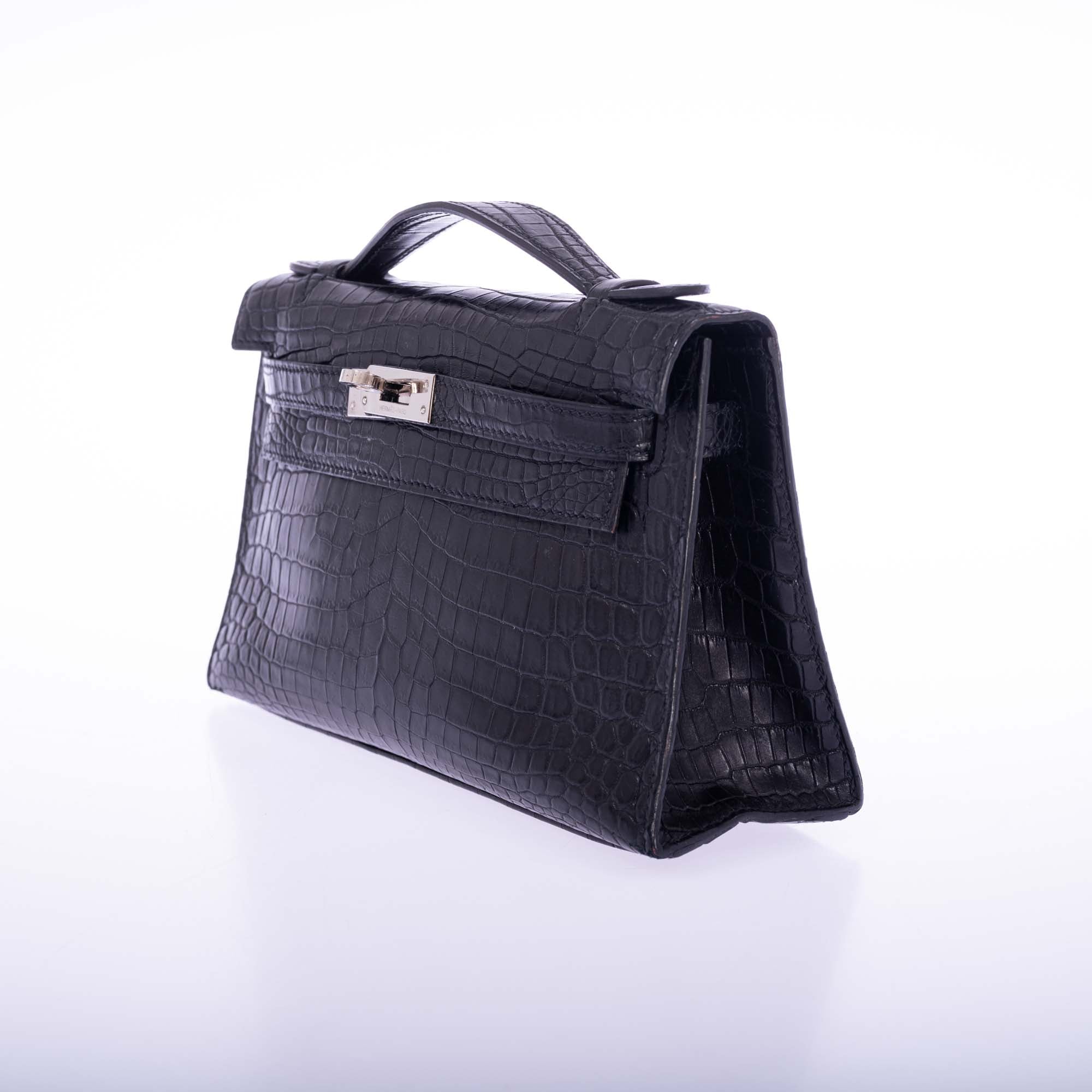 Hermès Kelly Pochette Black Matte Nilo Crocodile Palladium Hardware