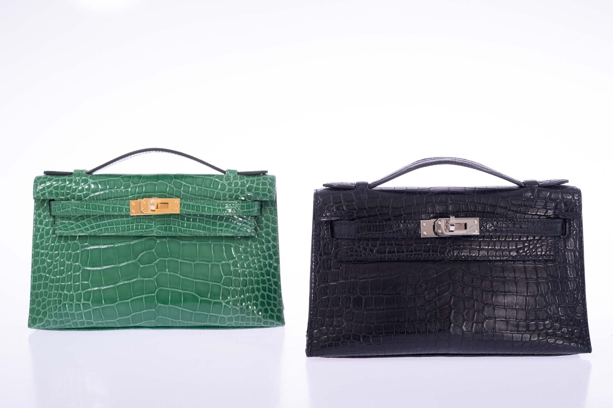 Hermès Kelly Pochette Black Matte Nilo Crocodile Palladium Hardware