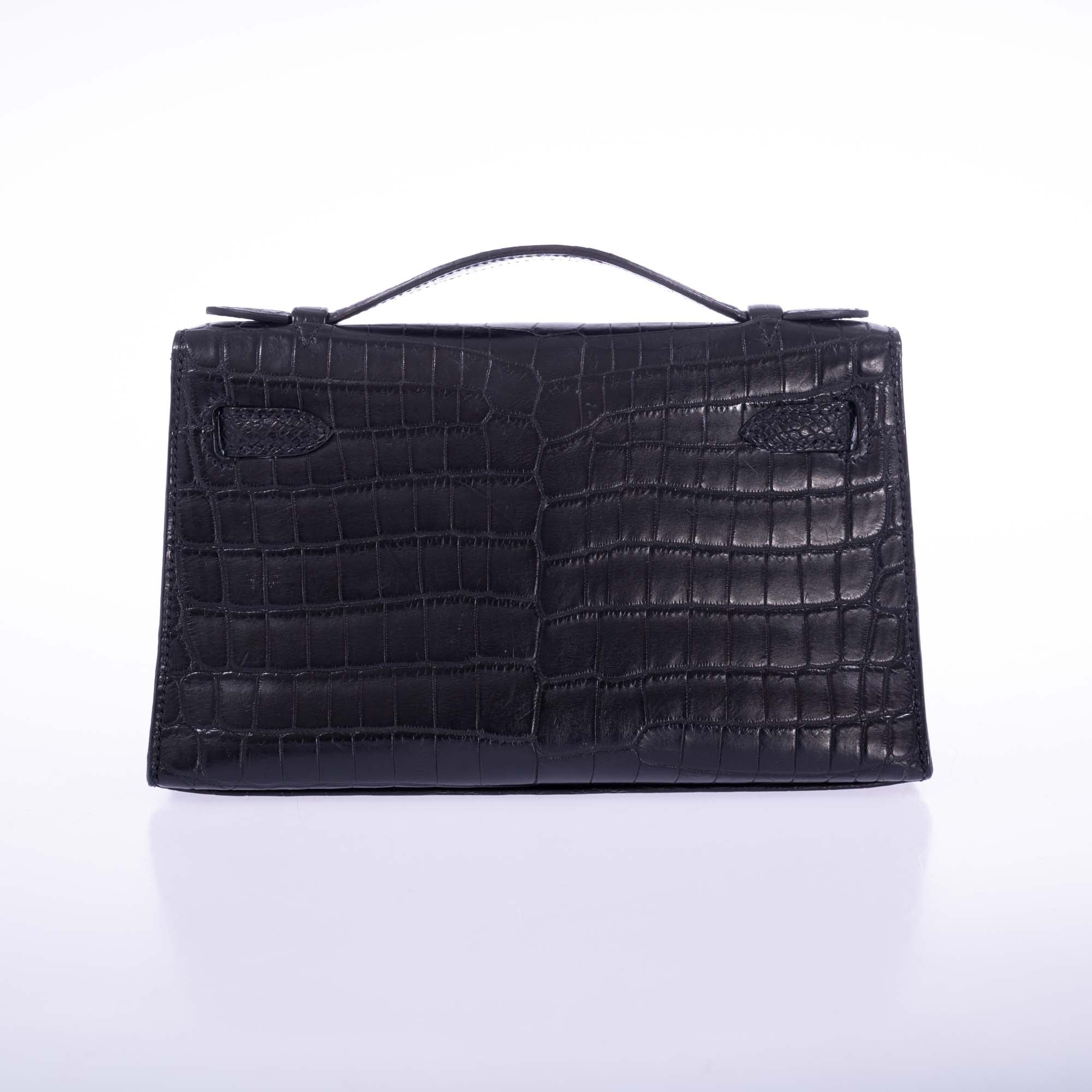 Hermès Kelly Pochette Black Matte Nilo Crocodile Palladium Hardware