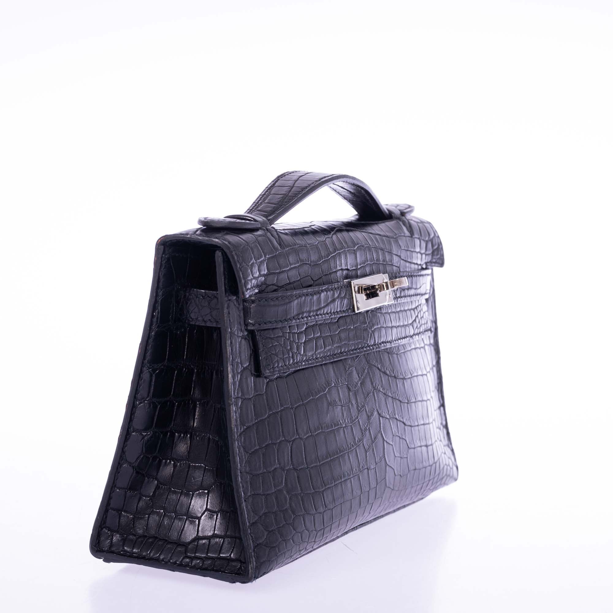 Hermès Kelly Pochette Black Matte Nilo Crocodile Palladium Hardware