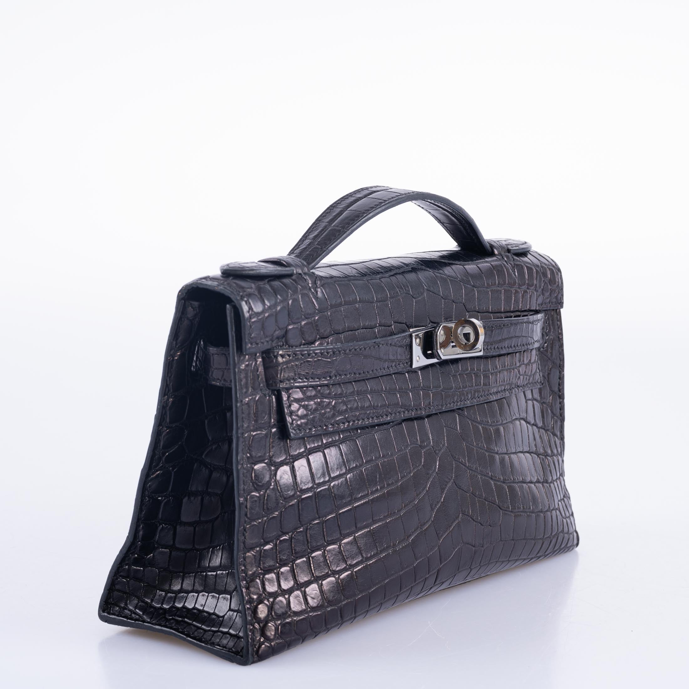 Hermès Kelly Pochette Black Matte Nilo Crocodile Palladium Hardware