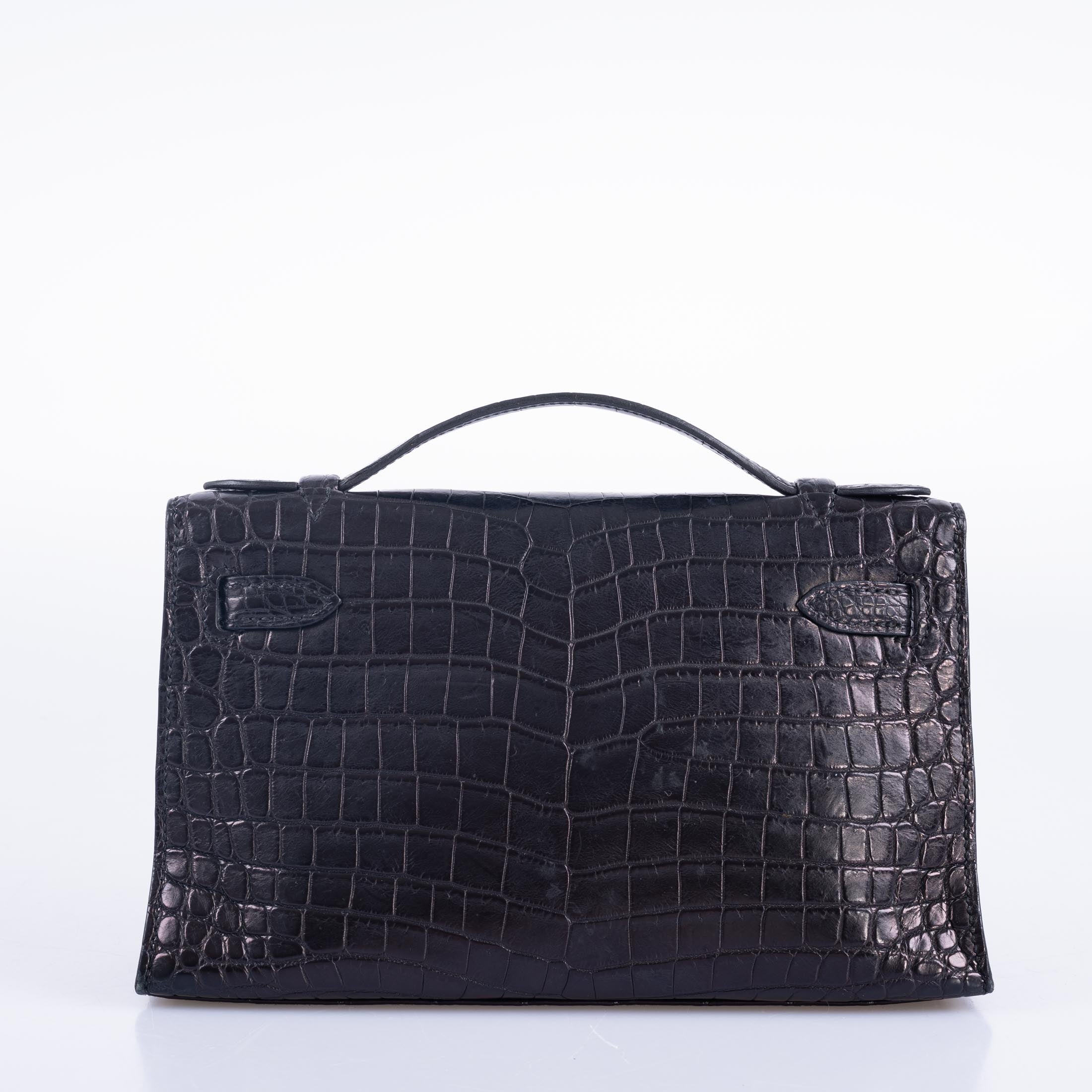 Hermès Kelly Pochette Black Matte Nilo Crocodile Palladium Hardware