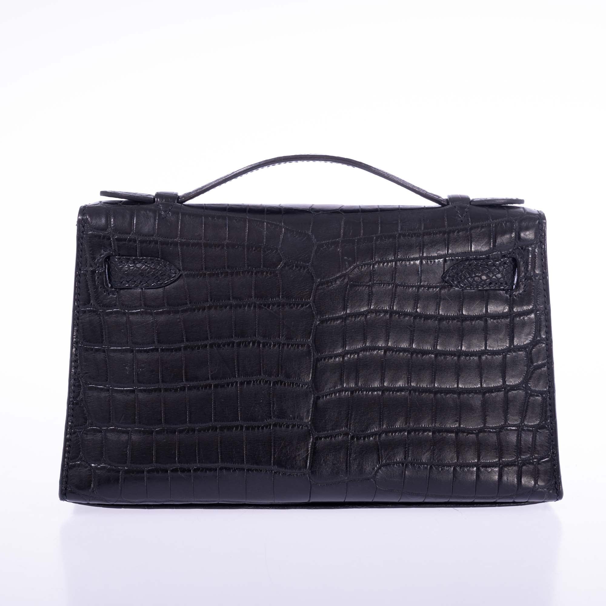 Hermès Kelly Pochette Black Matte Nilo Crocodile Palladium Hardware