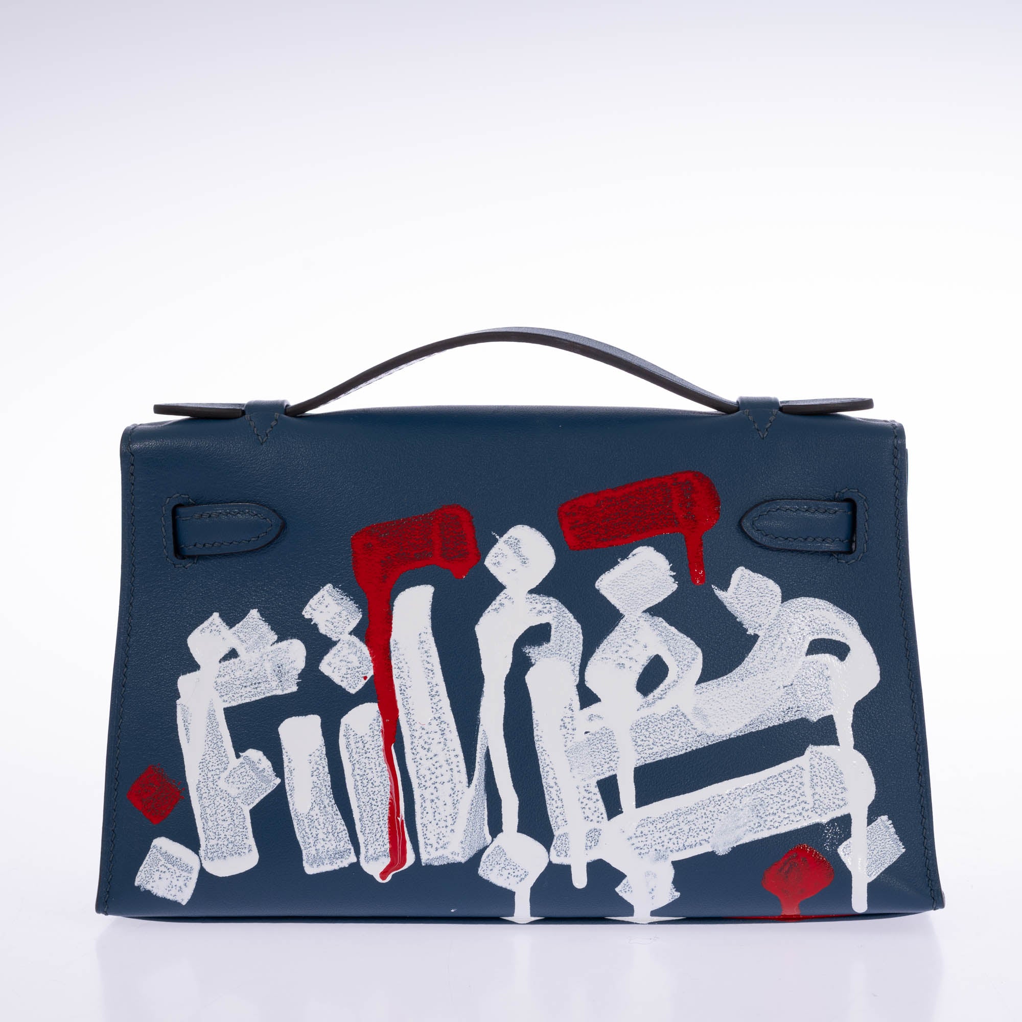 Hermès Kelly Pochette Bleu Nuit Swift Retna Artist Collaboration Gold Hardware