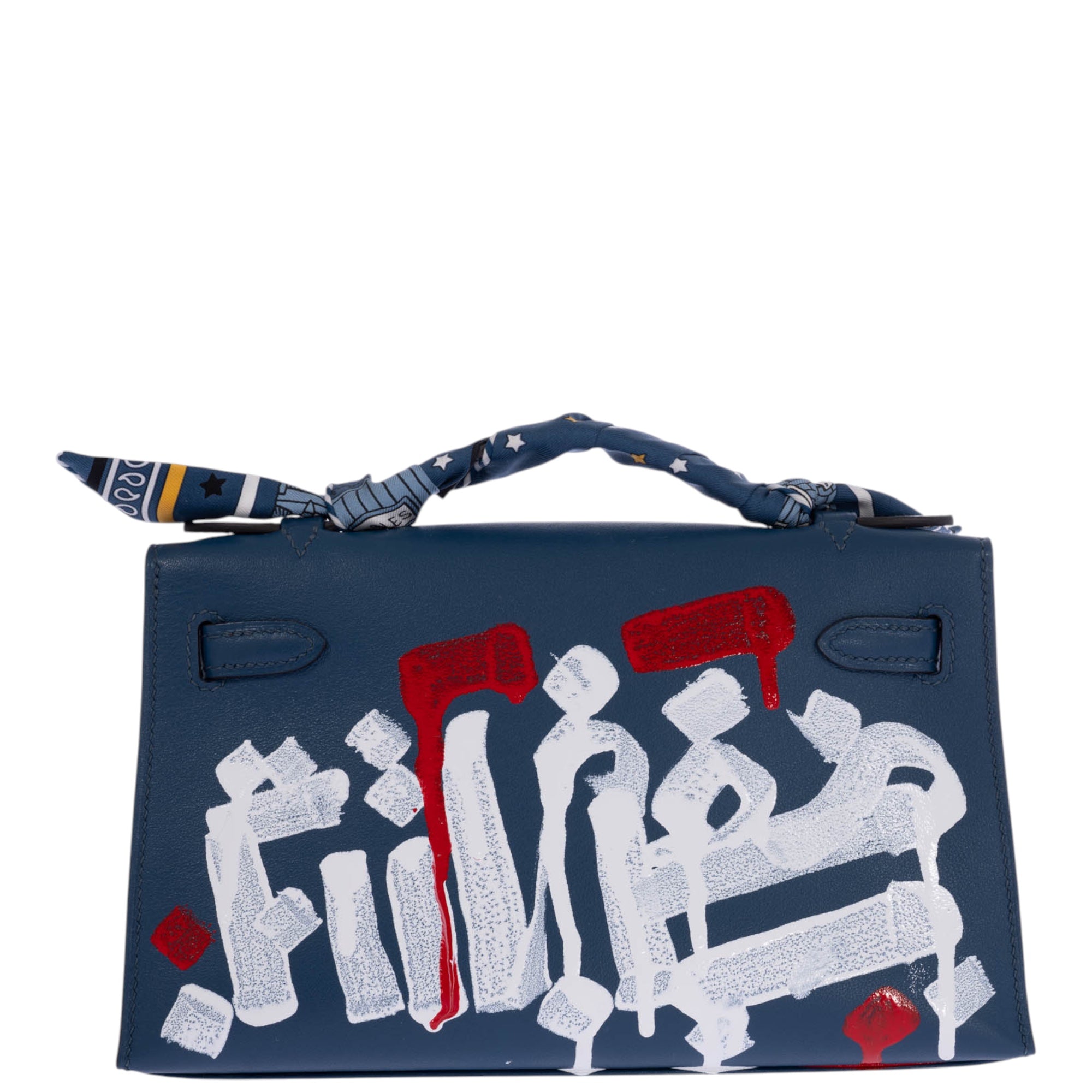 Hermès Kelly Pochette Bleu Nuit Swift Retna Artist Collaboration Gold Hardware
