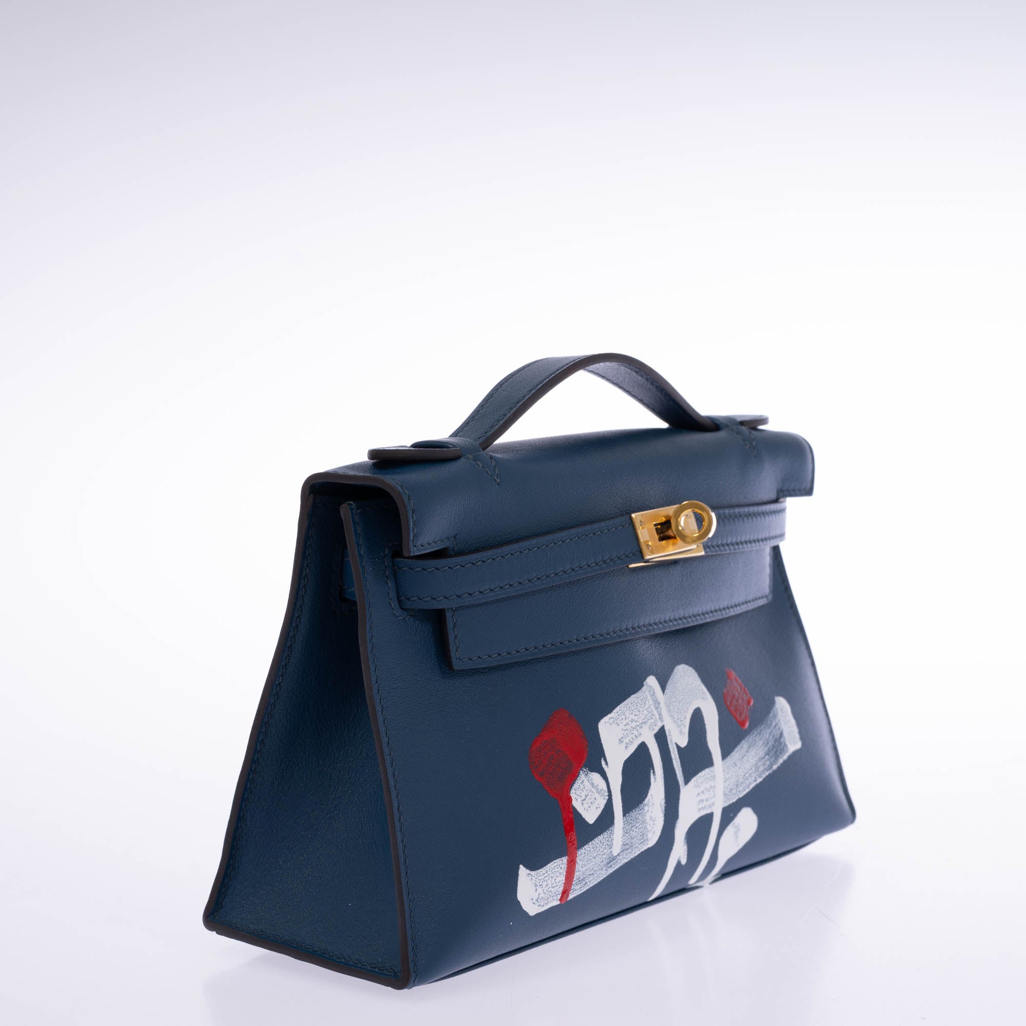 Hermès Kelly Pochette Bleu Nuit Swift Retna Artist Collaboration Gold Hardware