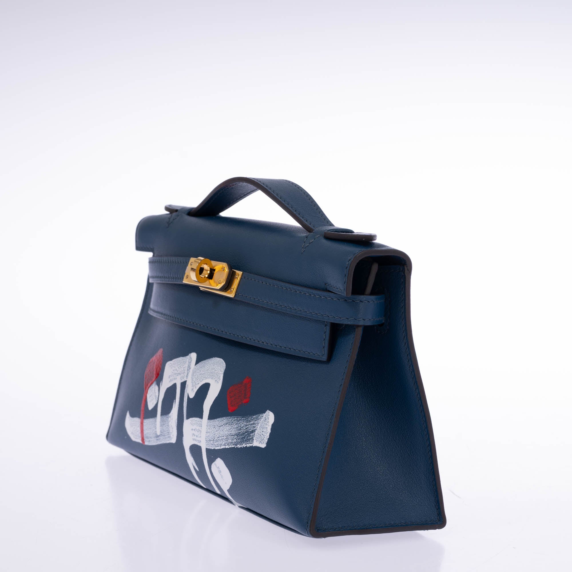 Hermès Kelly Pochette Bleu Nuit Swift Retna Artist Collaboration Gold Hardware