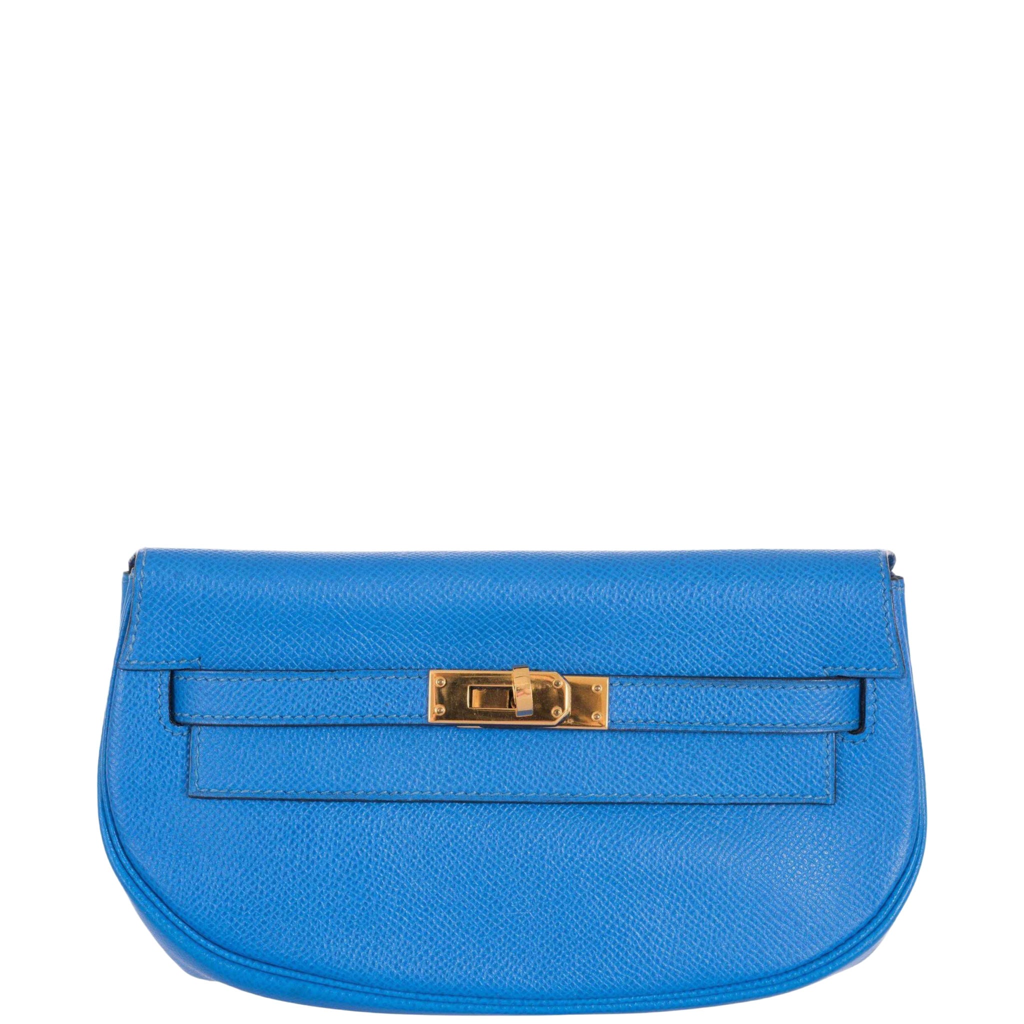 Hermès Kelly Pochette Blue France Grain Courchevel Convertible Belt Bag