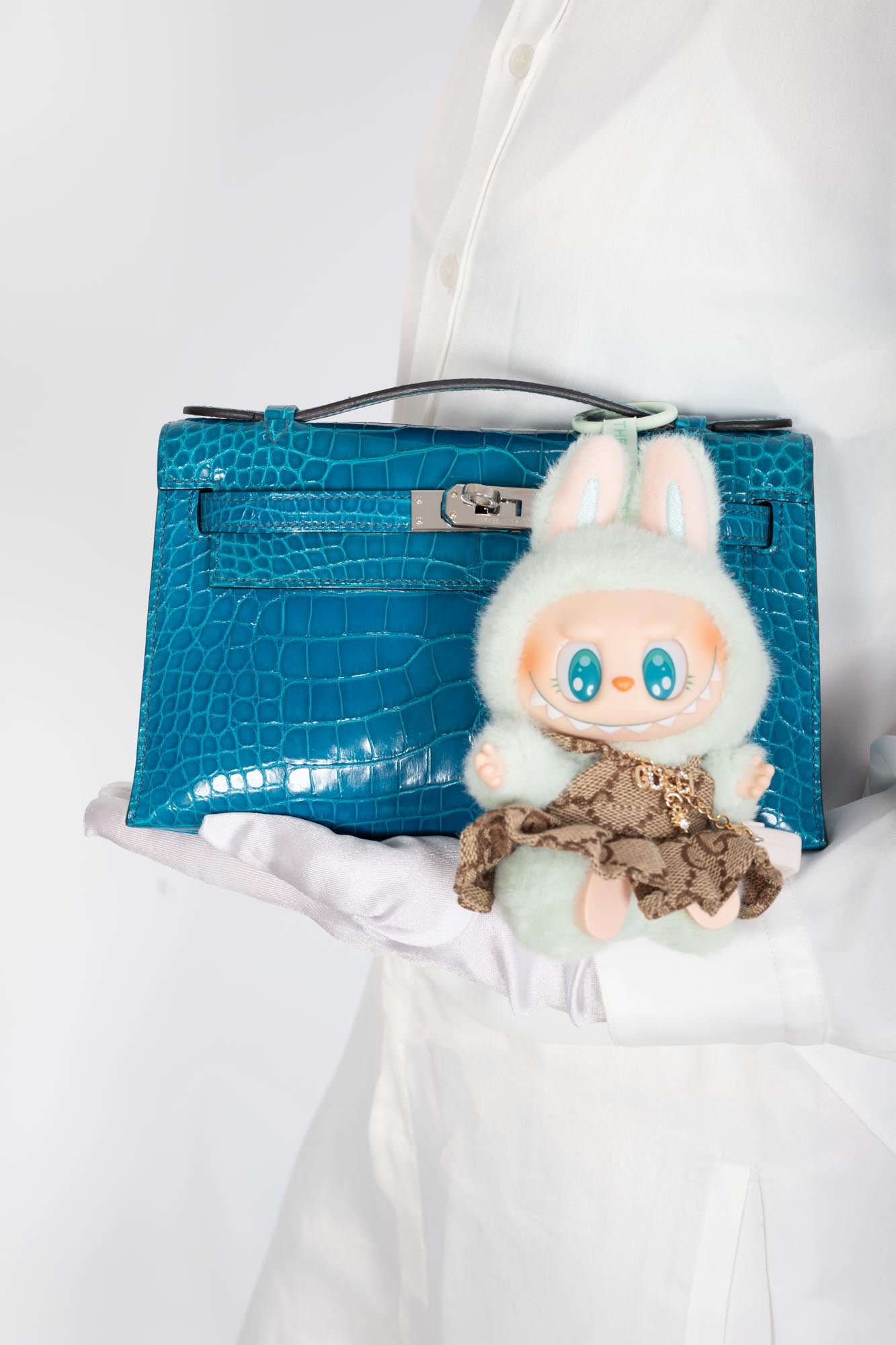 Hermès Kelly Pochette Blue Izmir Shiny Alligator Palladium Hardware