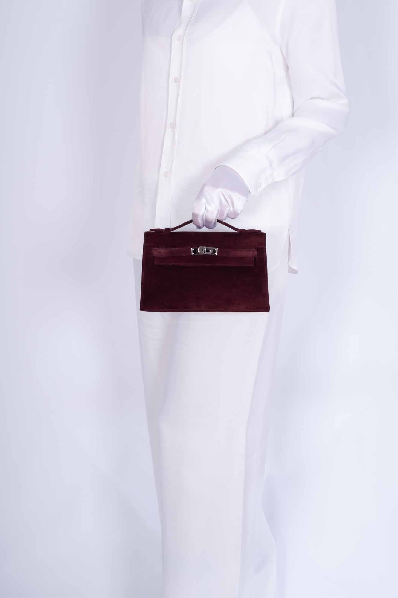 Hermès Kelly Pochette Bordeaux Veau Doblis Palladium Hardware