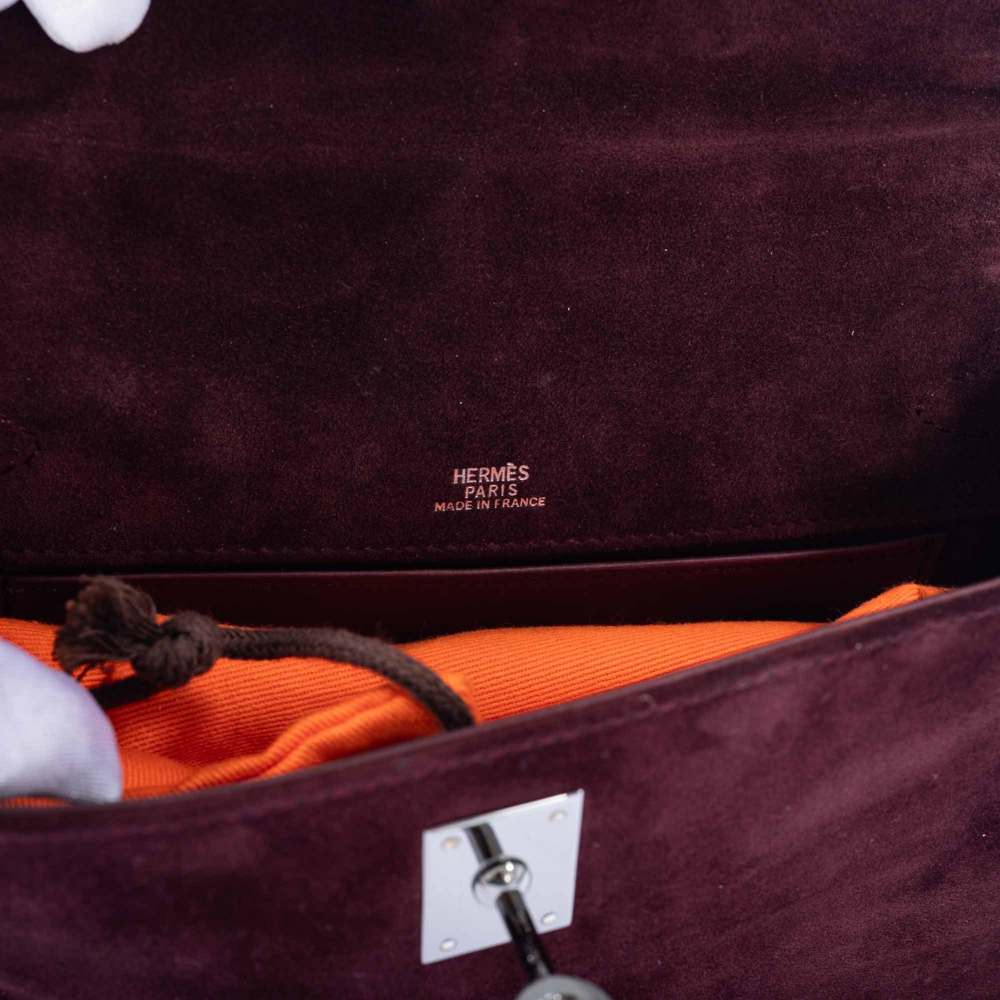 Hermès Kelly Pochette Bordeaux Veau Doblis Palladium Hardware