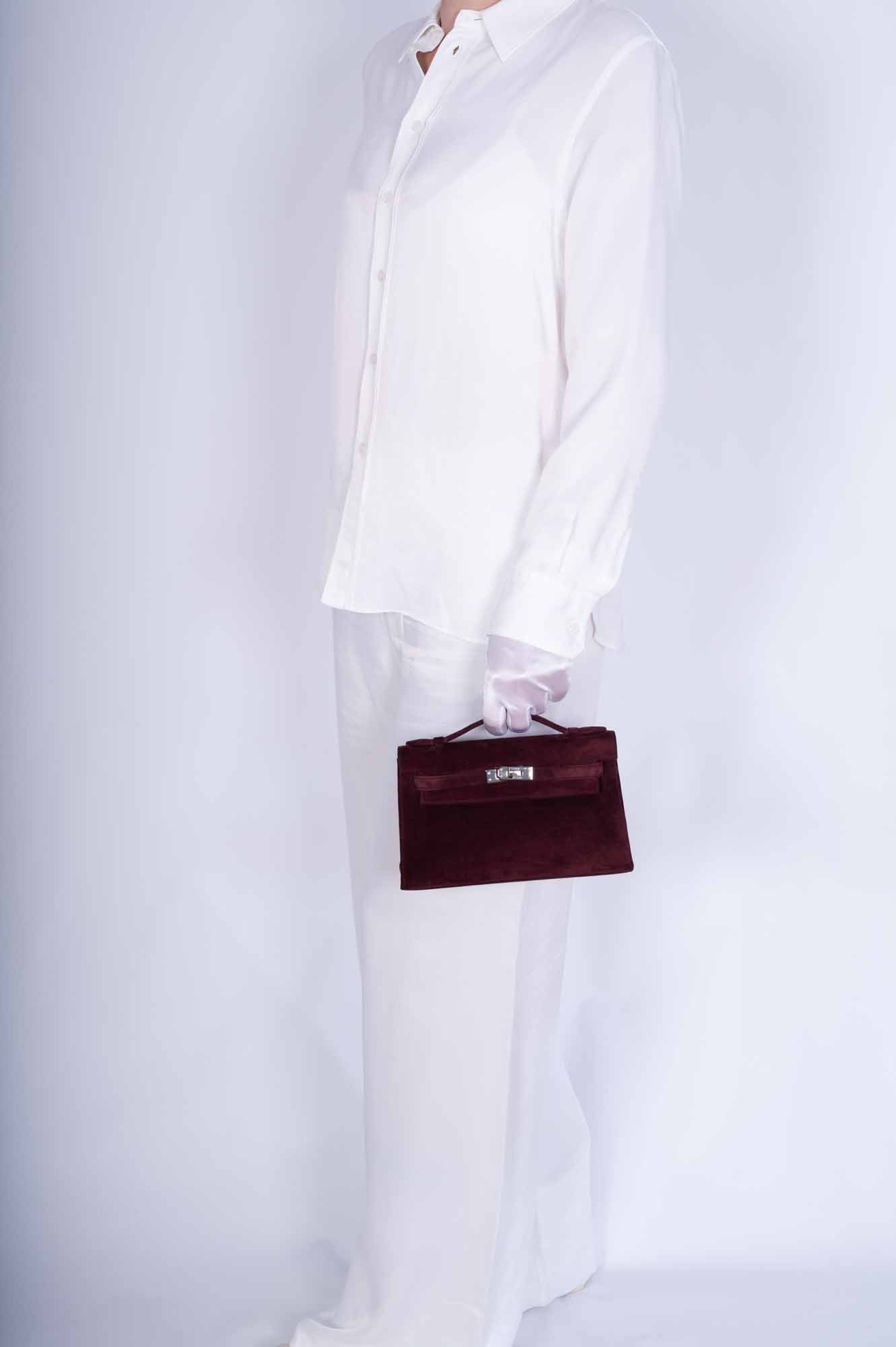 Hermès Kelly Pochette Bordeaux Veau Doblis Palladium Hardware