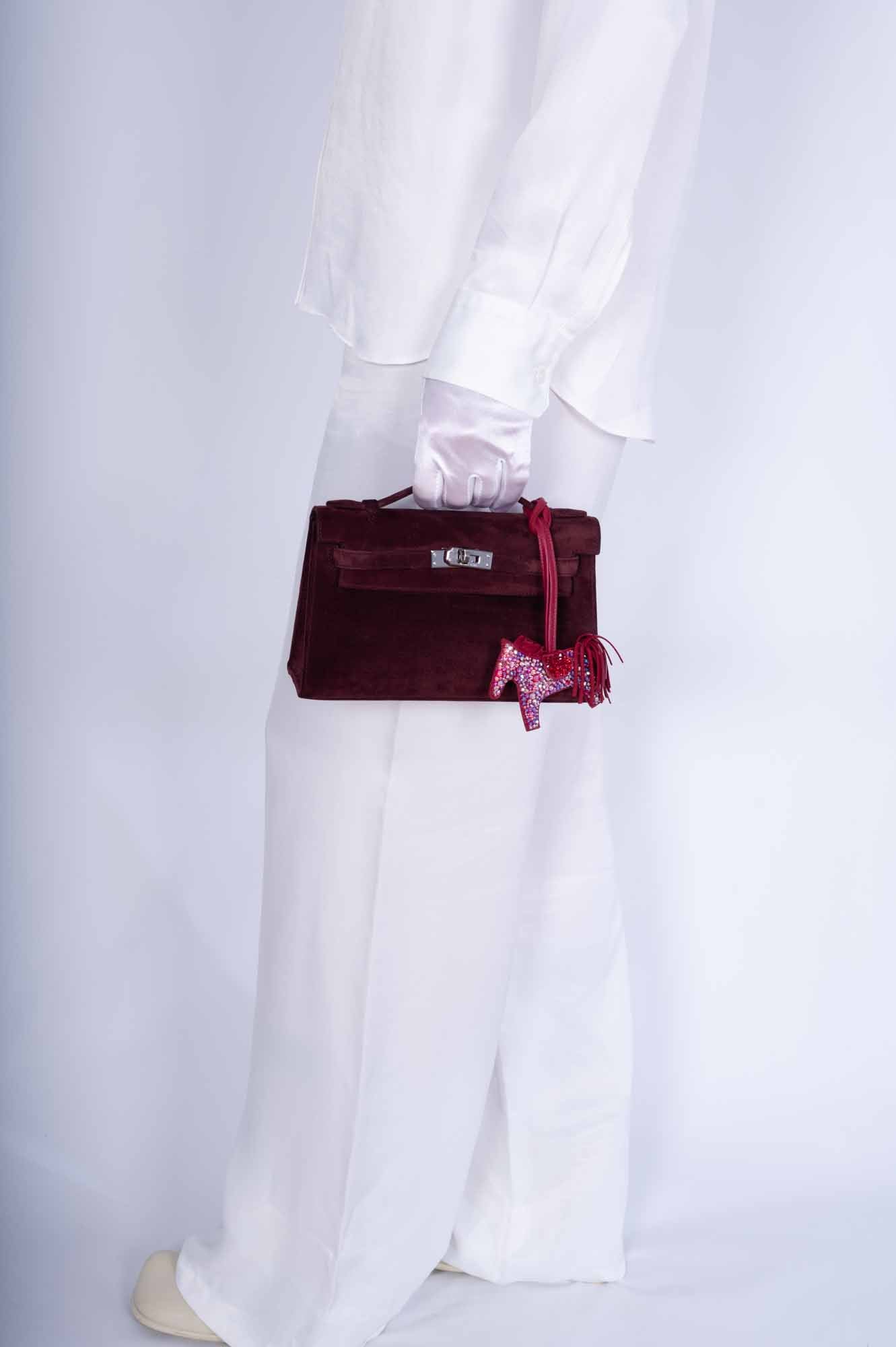 Hermès Kelly Pochette Bordeaux Veau Doblis Palladium Hardware