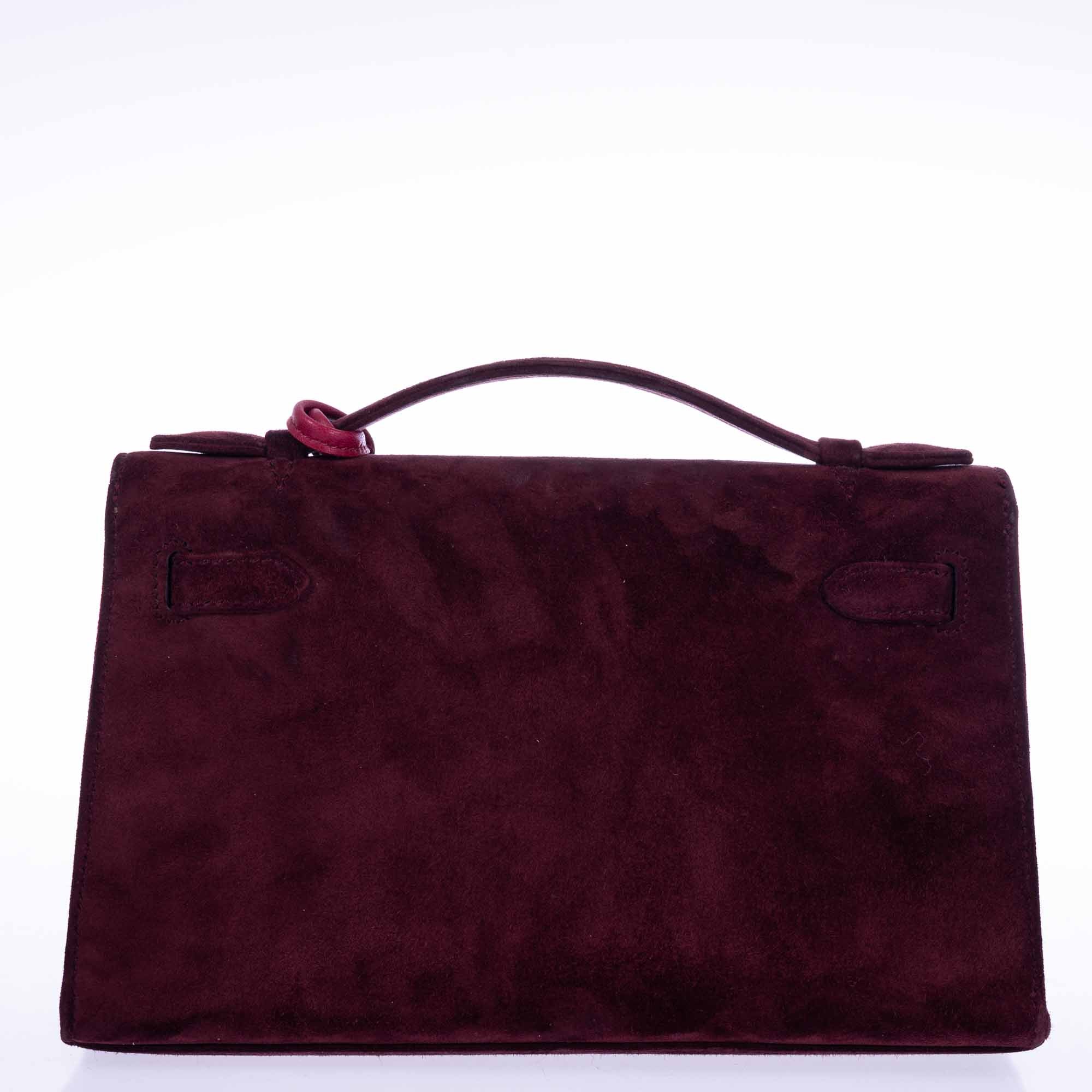 Hermès Kelly Pochette Bordeaux Veau Doblis Palladium Hardware
