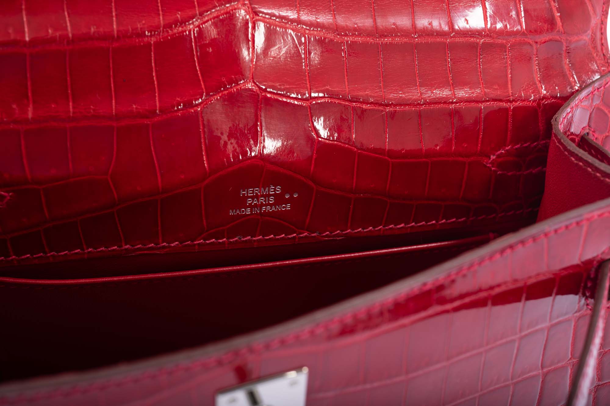 Hermès Kelly Pochette Braise Shiny Nilo Crocodile Palladium Hardware