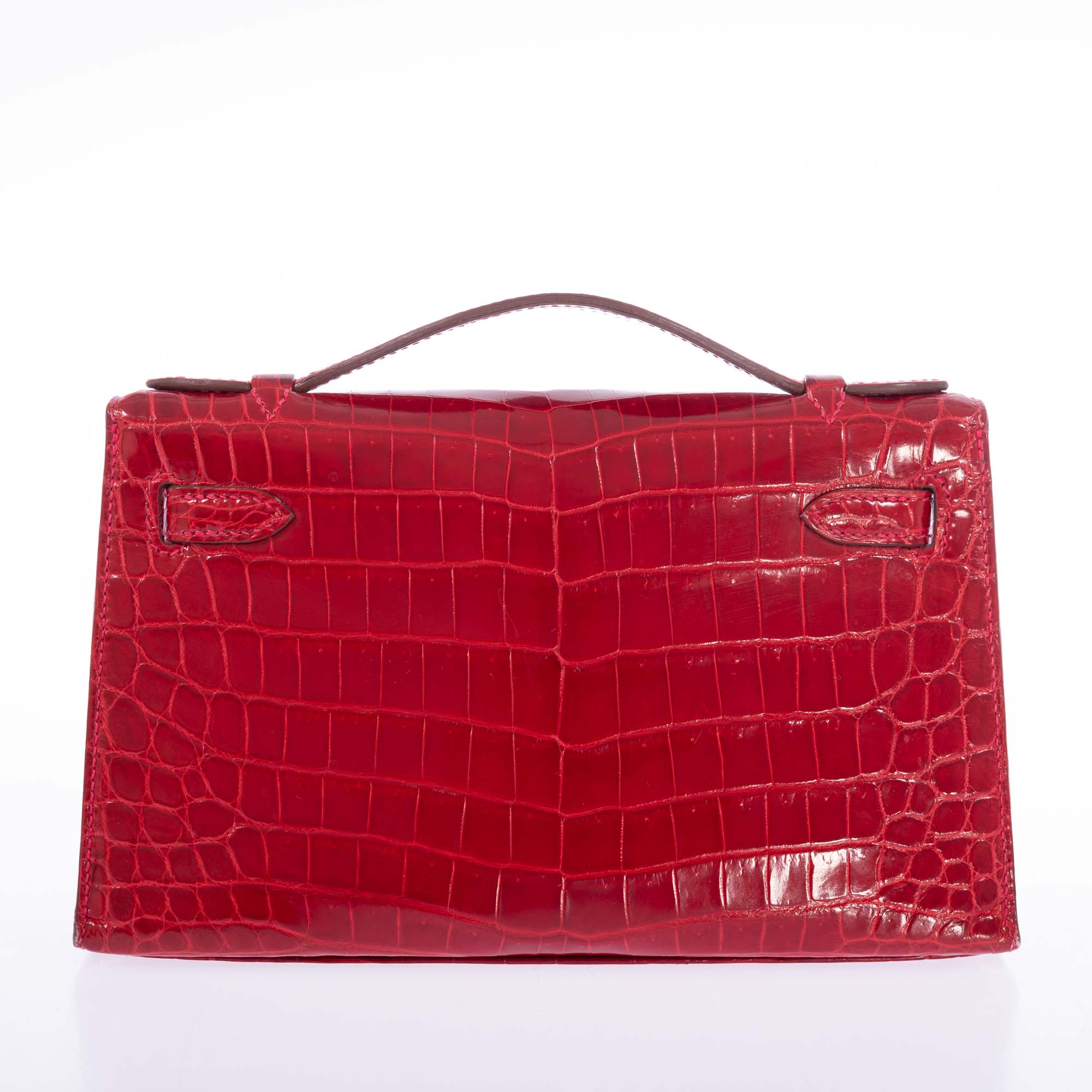 Hermès Kelly Pochette Braise Shiny Nilo Crocodile Palladium Hardware