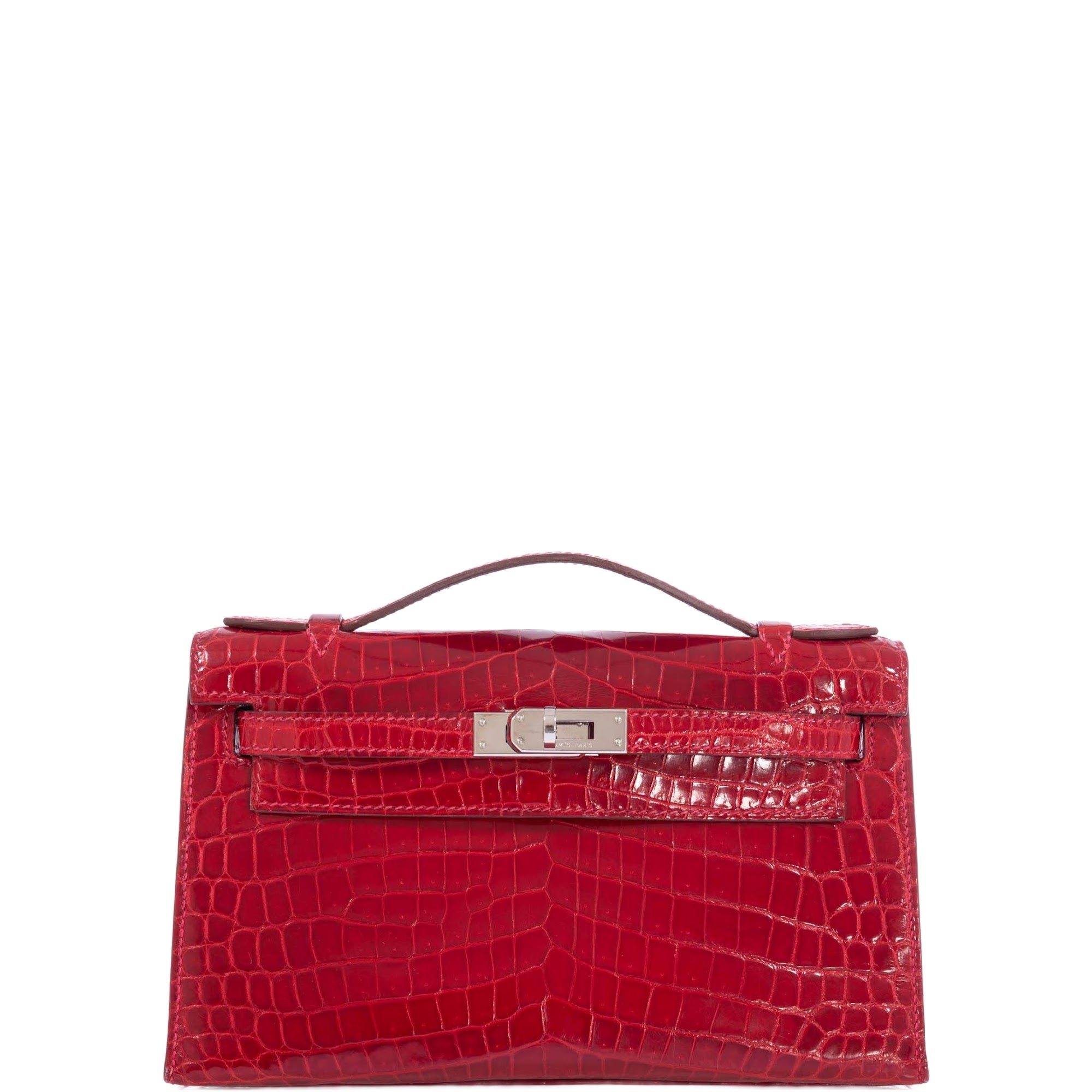 Hermès Kelly Pochette Braise Shiny Nilo Crocodile Palladium Hardware