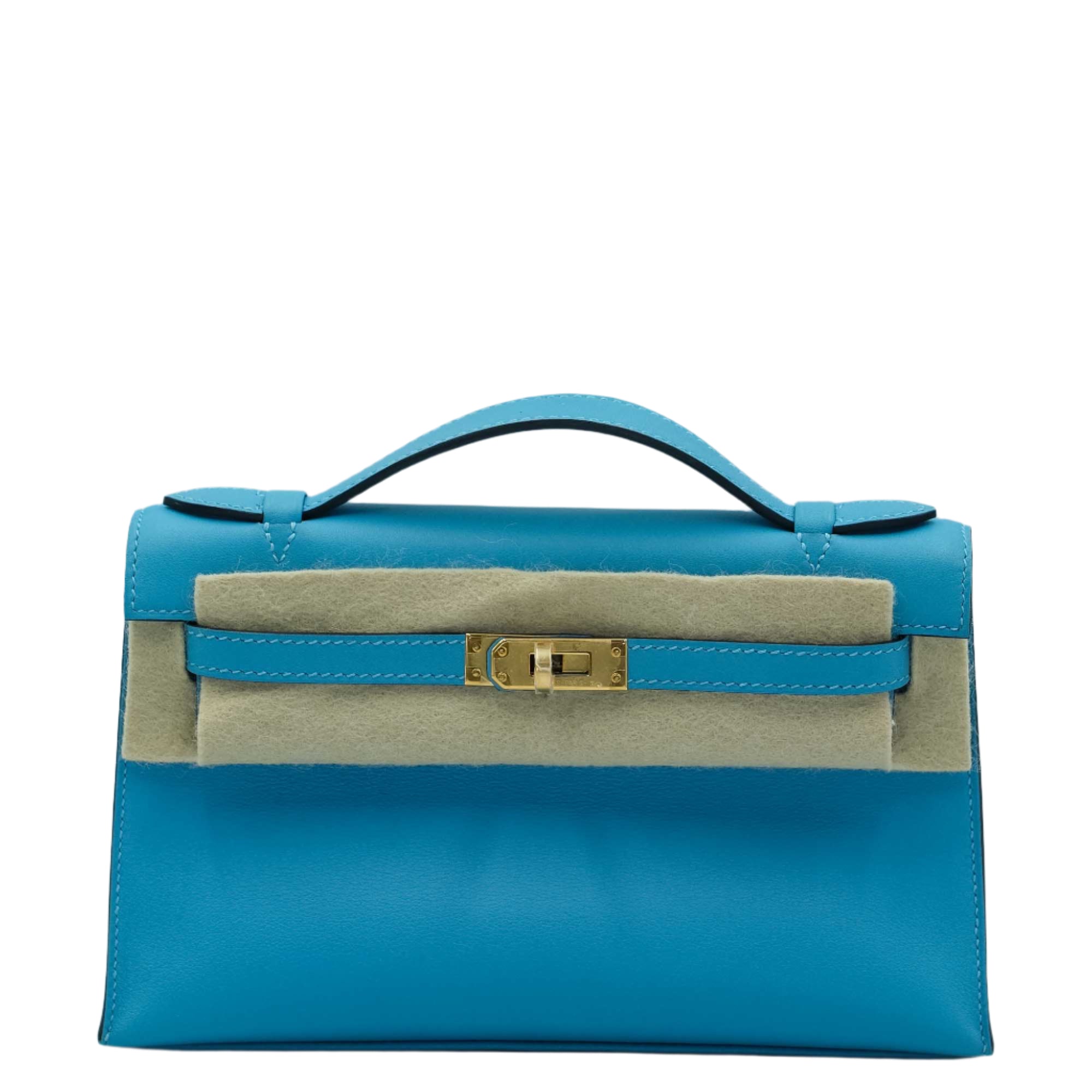 Hermès Kelly Pochette Celeste Swift with Gold Hardware