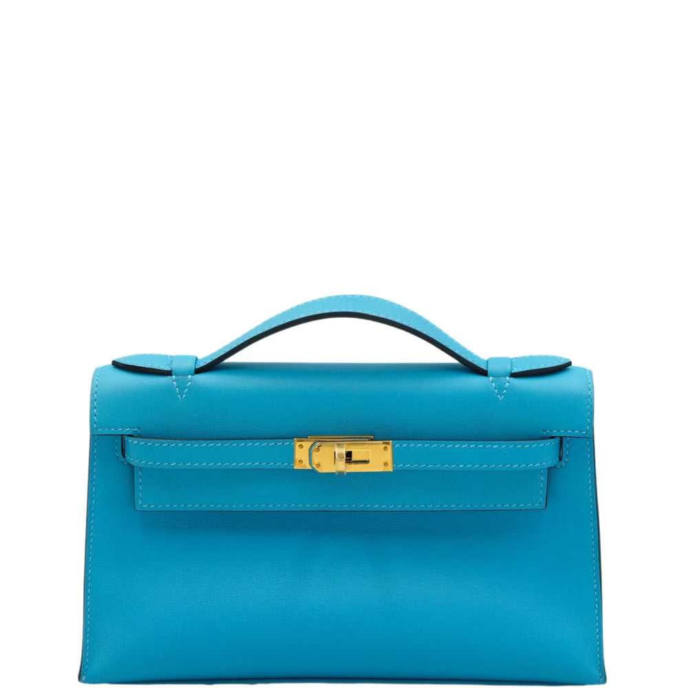Hermès Kelly Pochette Celeste Swift with Gold Hardware