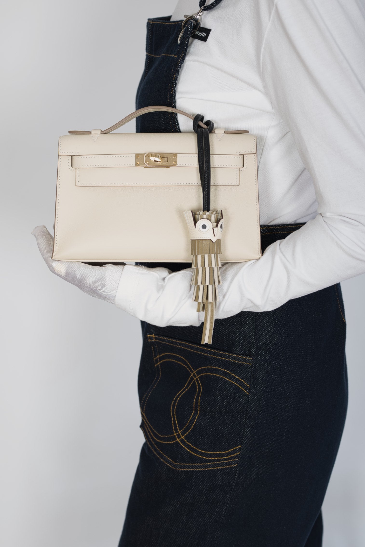 Hermès Kelly Pochette Craie Swift with Permabrass Hardware
