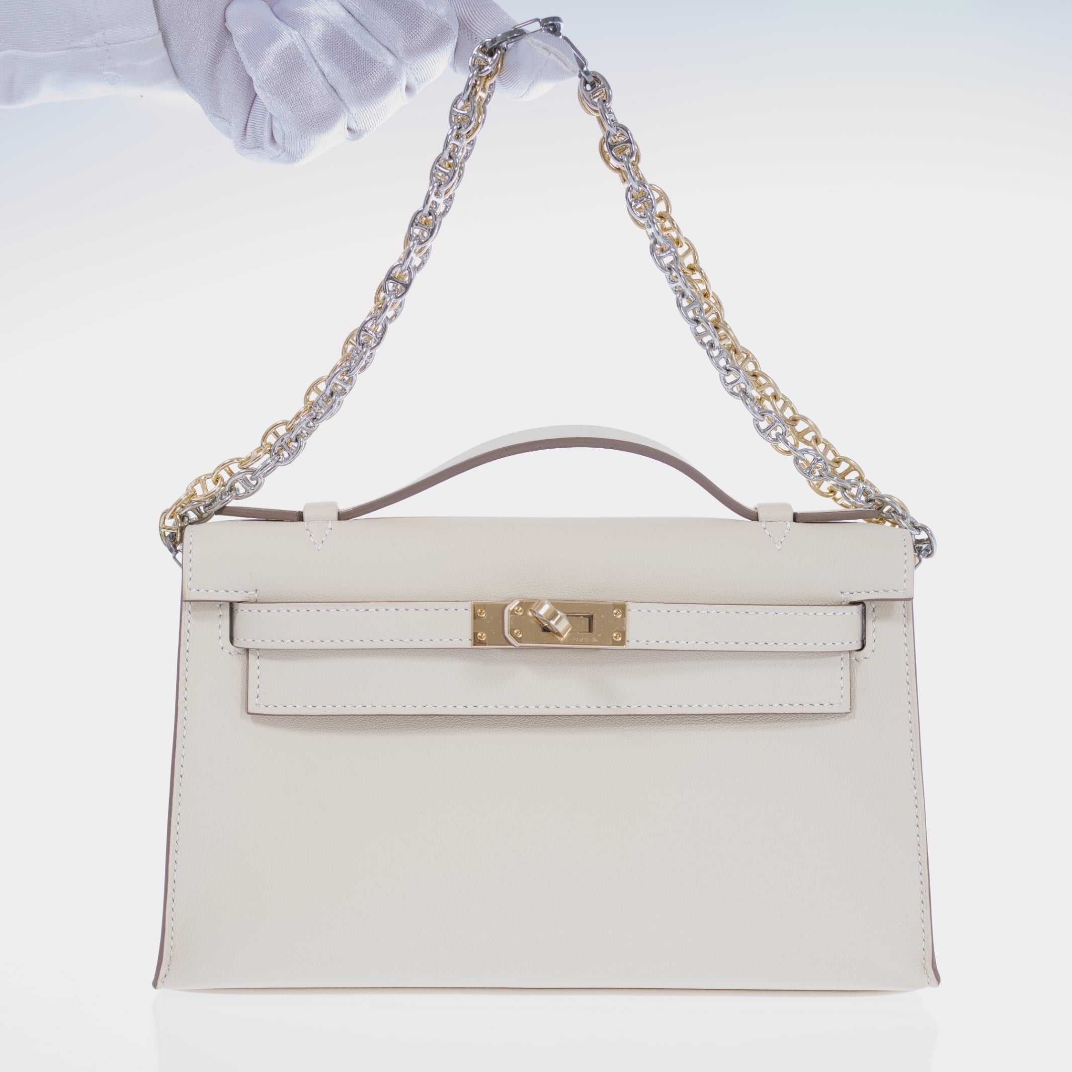 Hermès Kelly Pochette Craie Swift with Permabrass Hardware
