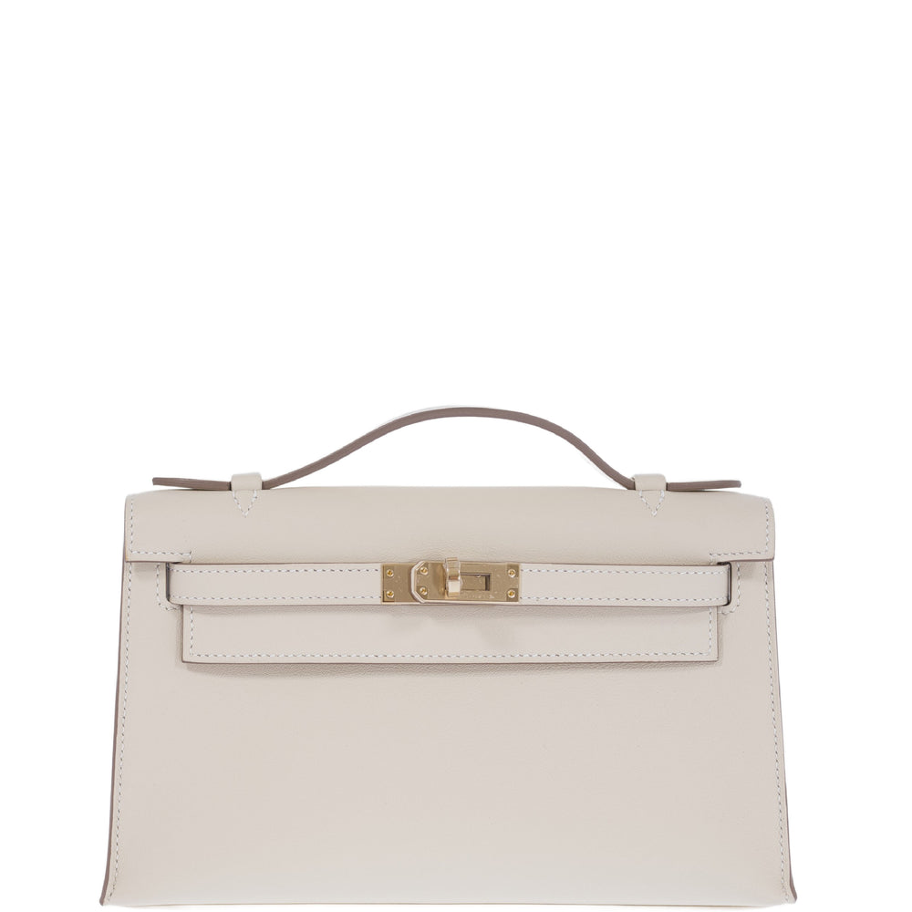 Hermès Kelly Pochette Craie Swift with Permabrass Hardware