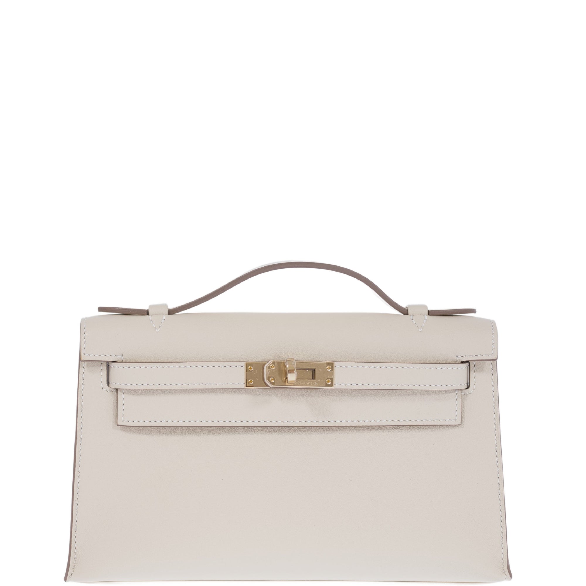 Hermès Kelly Pochette Craie Swift with Permabrass Hardware