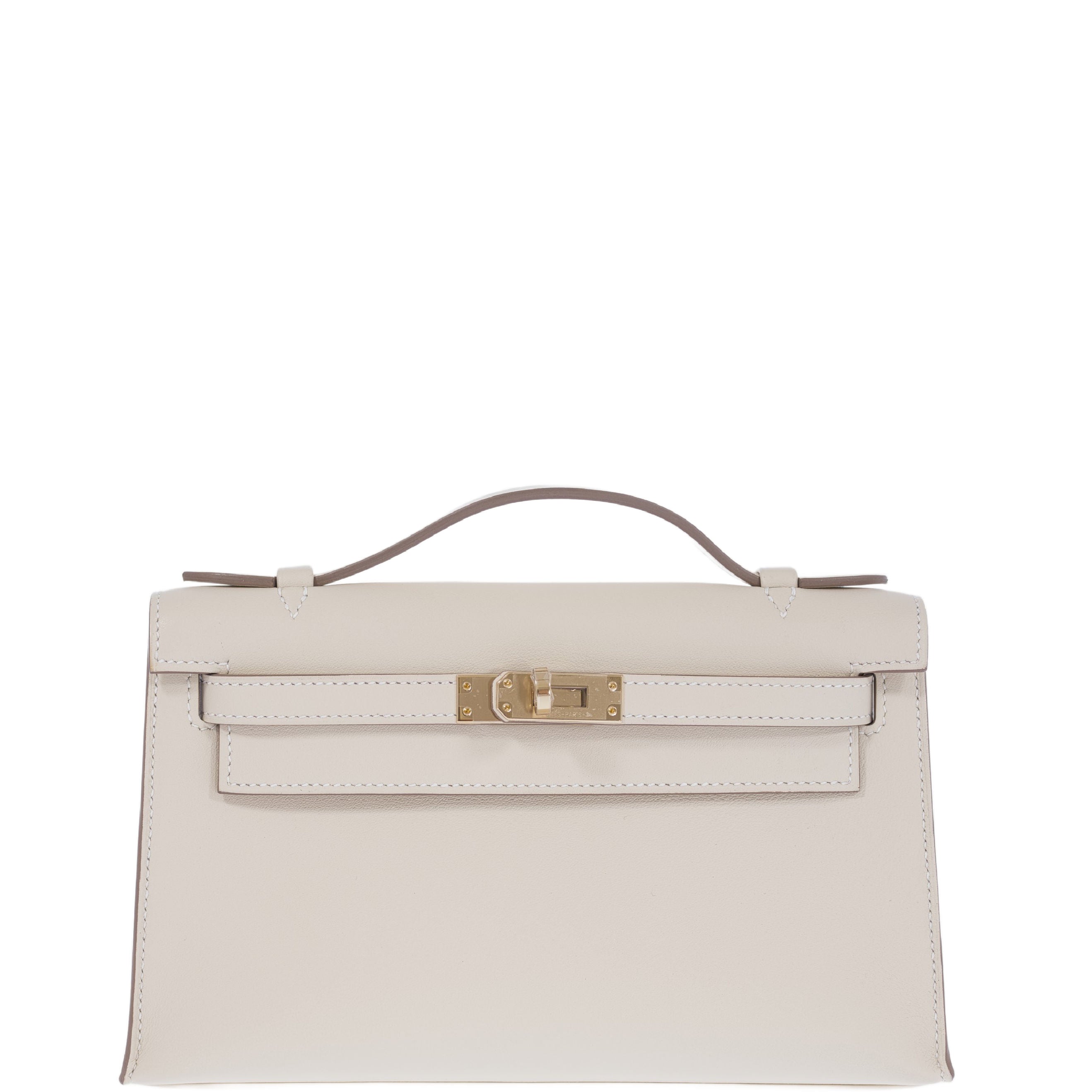 Hermès Kelly Pochette Craie Swift with Permabrass Hardware