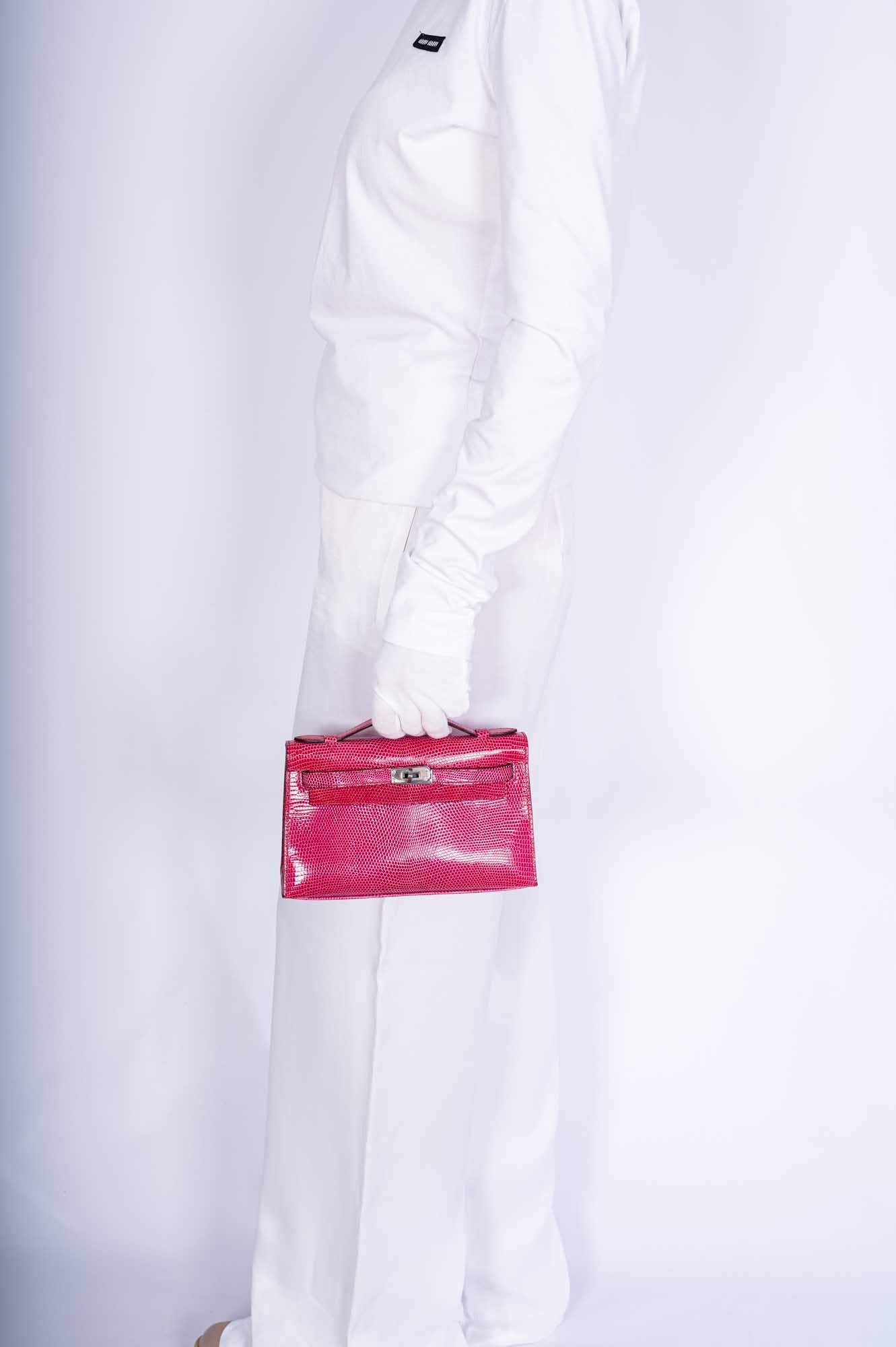 Hermès Kelly Pochette Fuchsia Shiny Niloticus Lizard Palladium Hardware