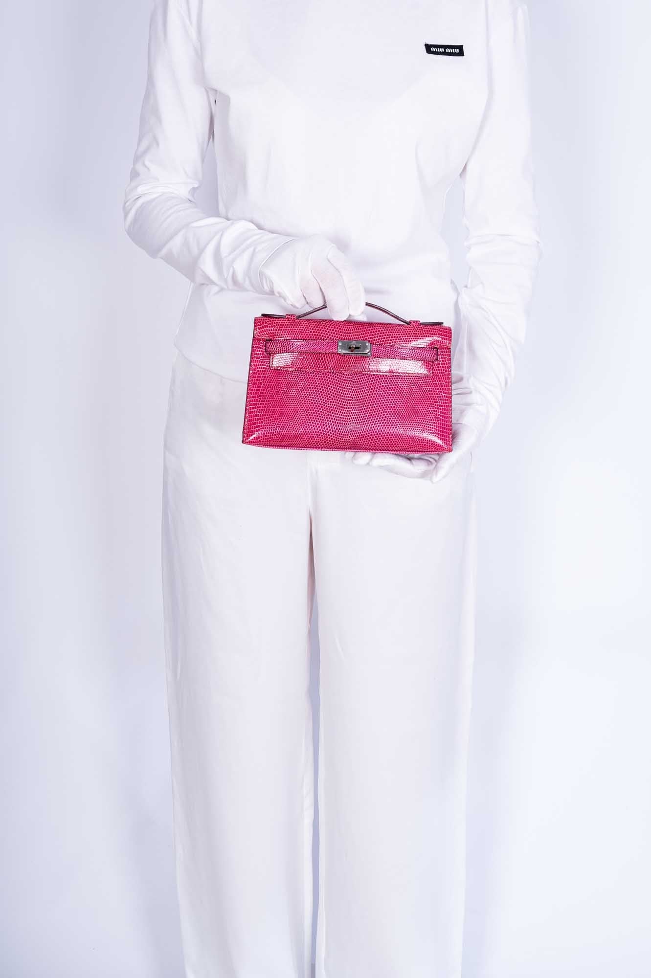 Hermès Kelly Pochette Fuchsia Shiny Niloticus Lizard Palladium Hardware