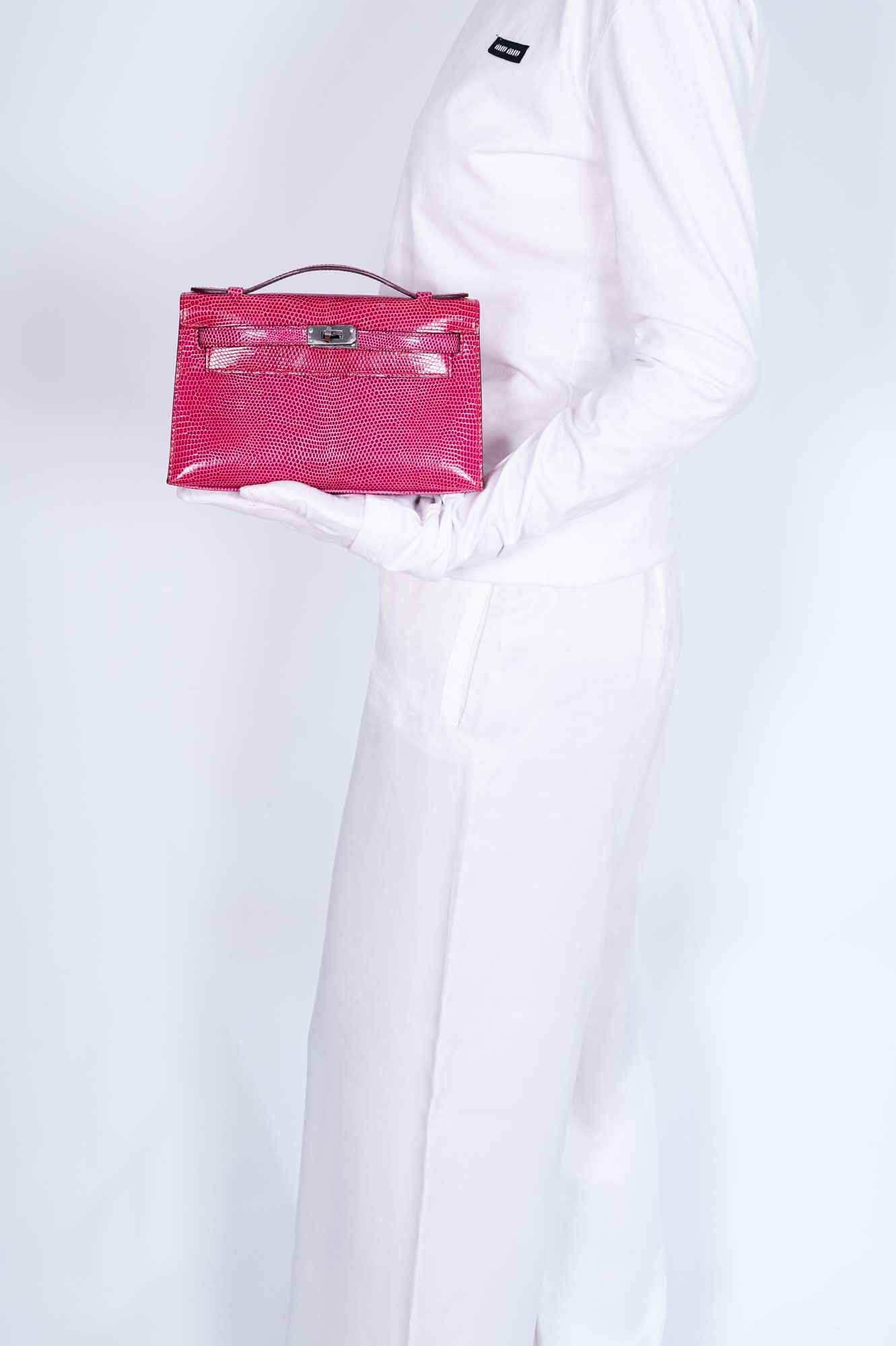 Hermès Kelly Pochette Fuchsia Shiny Niloticus Lizard Palladium Hardware