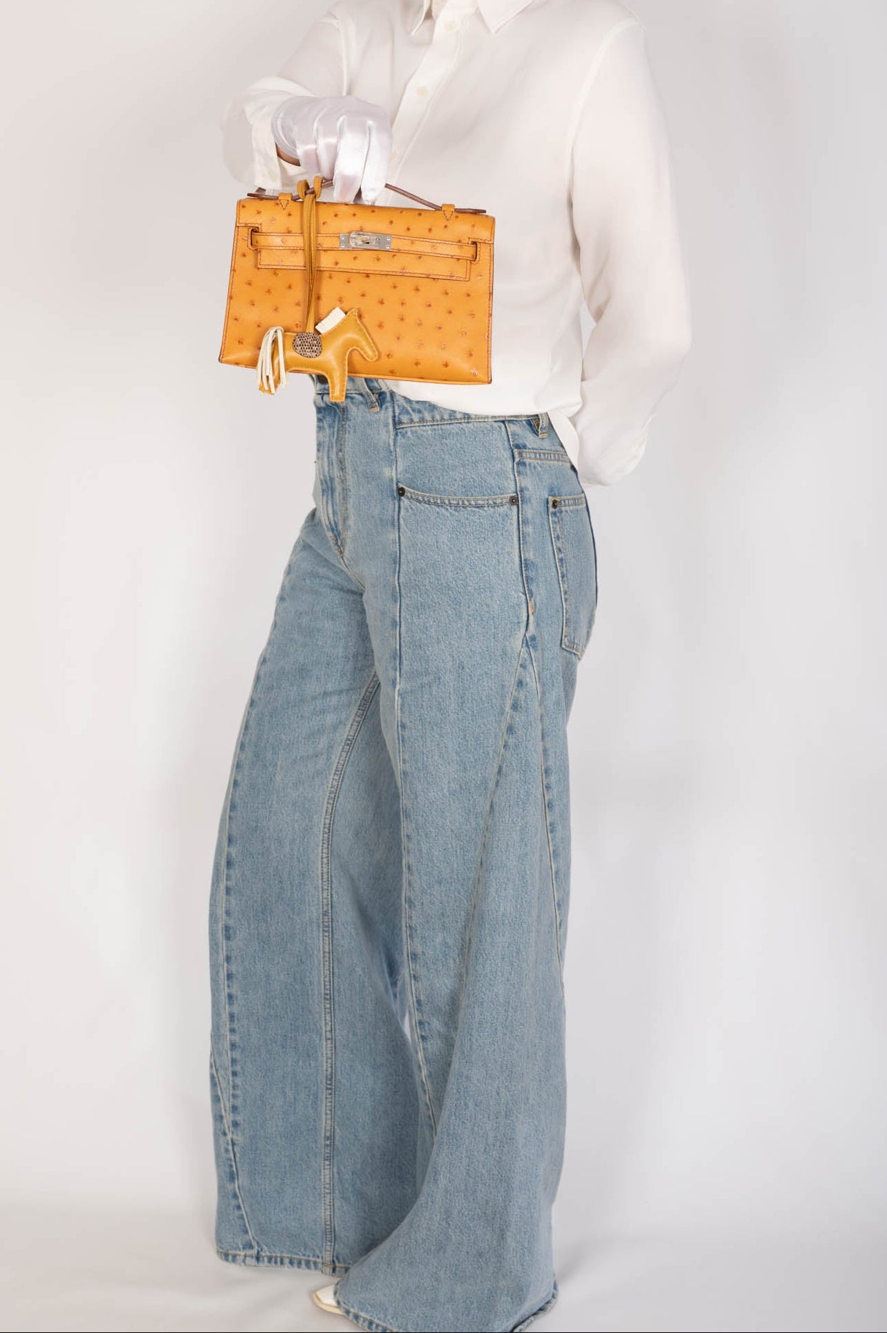 Hermès Kelly Pochette Gold Ostrich Palladium Hardware