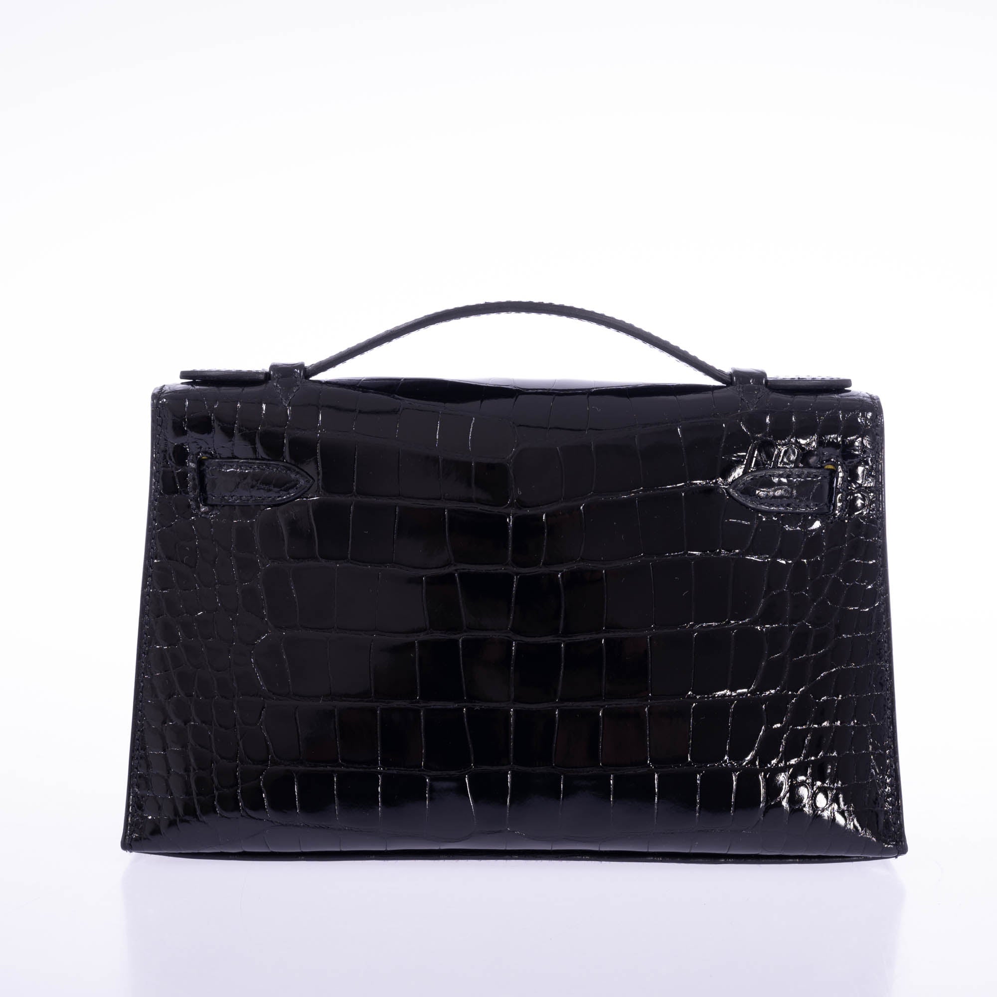 Hermès Kelly Pochette HSS Black Shiny Alligator and Lime Interior Champagne Hardware