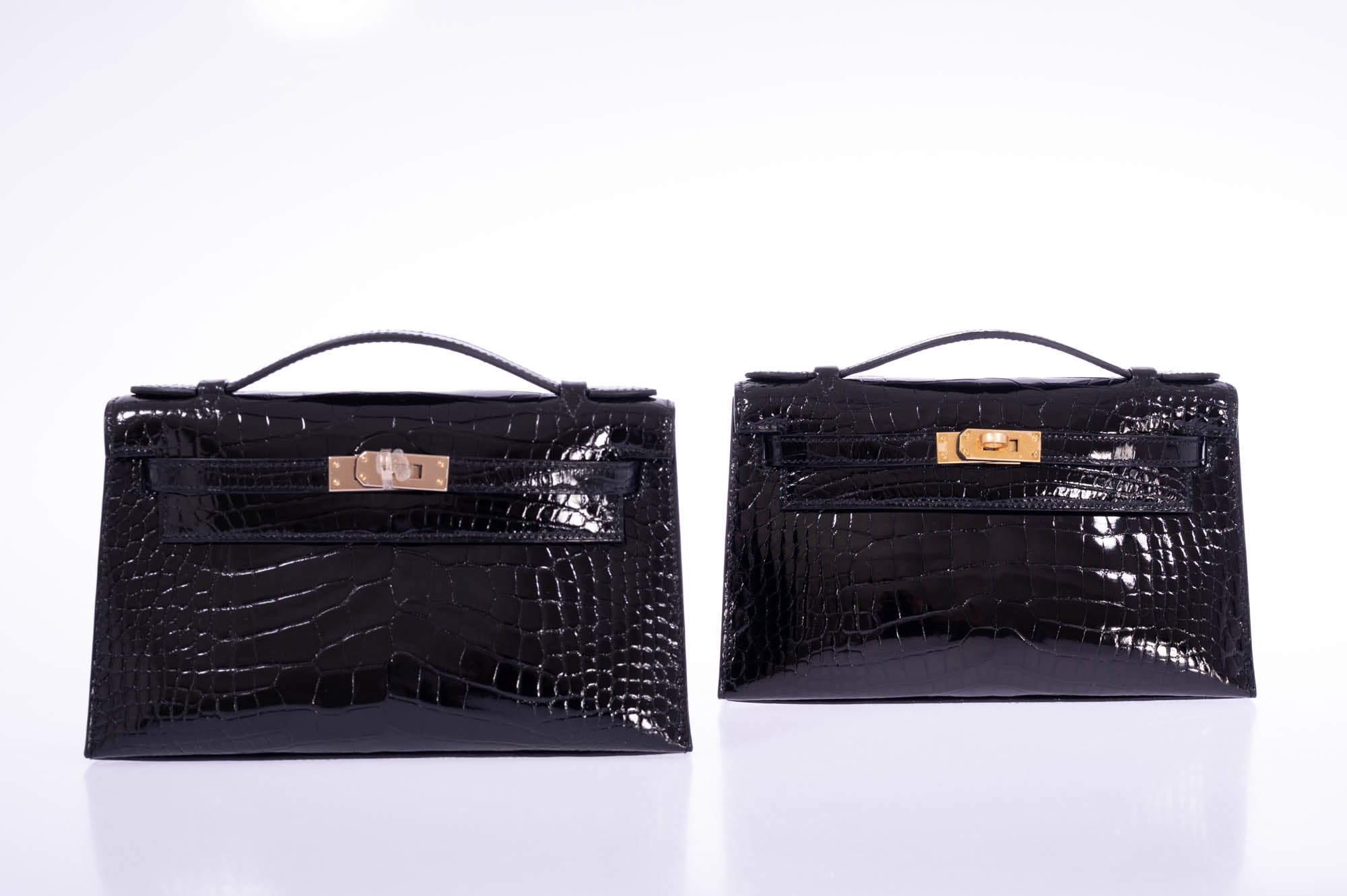 Hermès Kelly Pochette HSS Black Shiny Alligator and Lime Interior Champagne Hardware