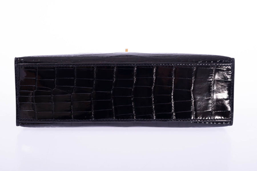 Hermès Kelly Pochette HSS Noir / Lime Interior Shiny Alligator Permabrass Hardware