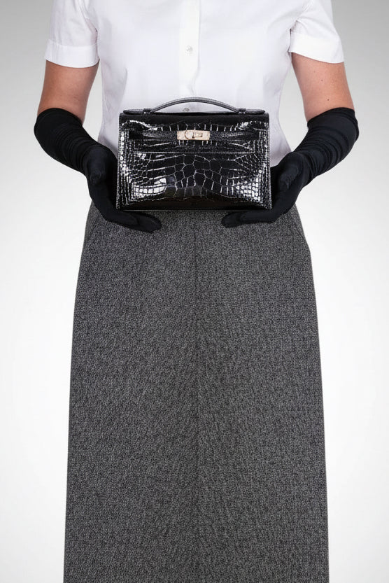 Hermès Kelly Pochette HSS Noir / Lime Interior Shiny Alligator Permabrass Hardware