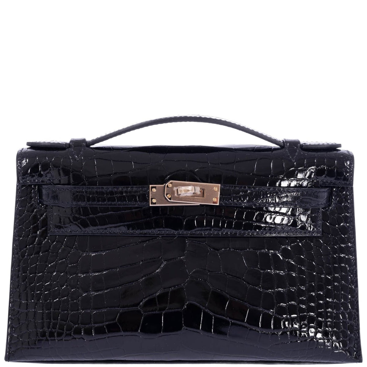 Hermès Kelly Pochette HSS Noir / Lime Interior Shiny Alligator Permabrass Hardware