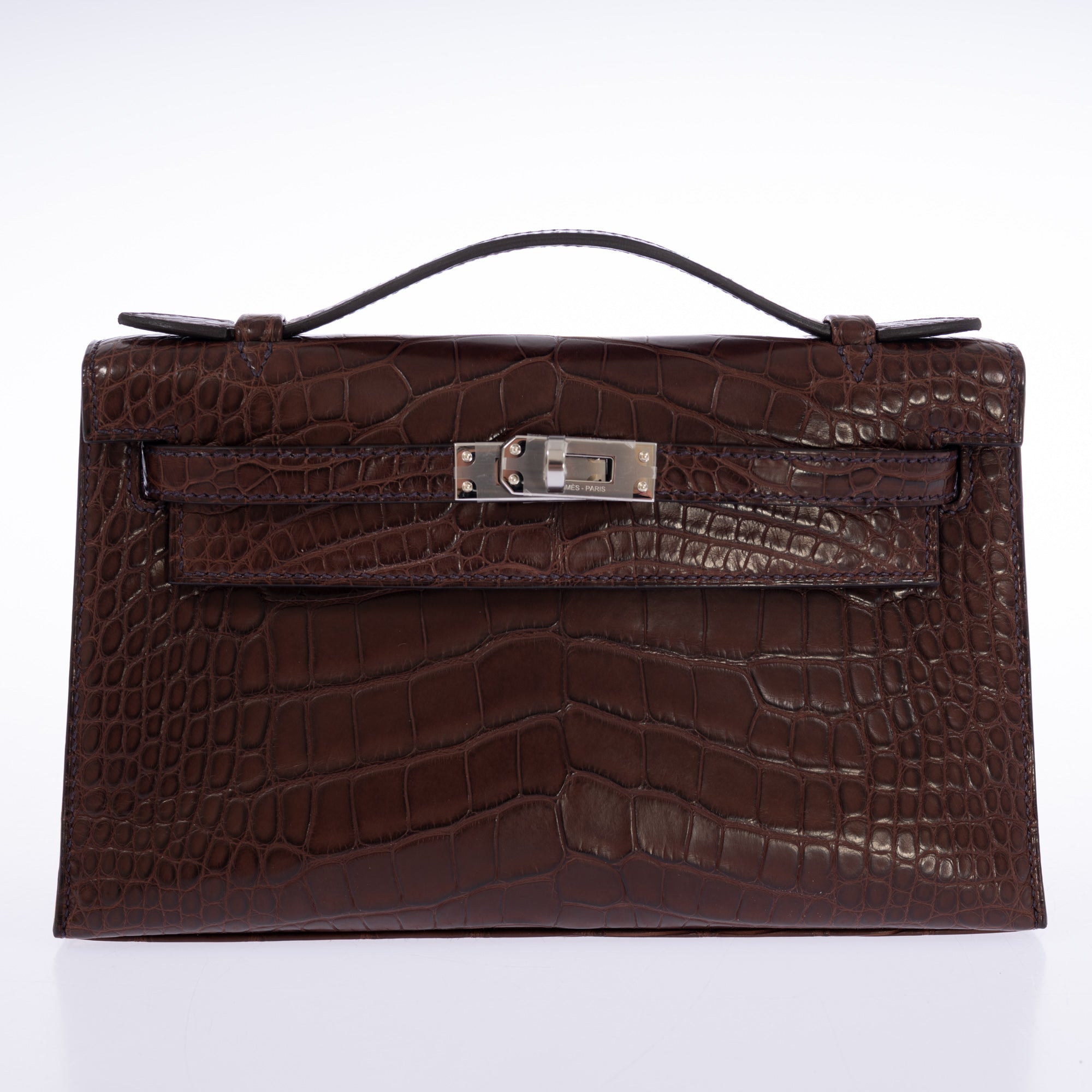 Hermès Kelly Pochette Havane Matte Alligator Palladium Hardware