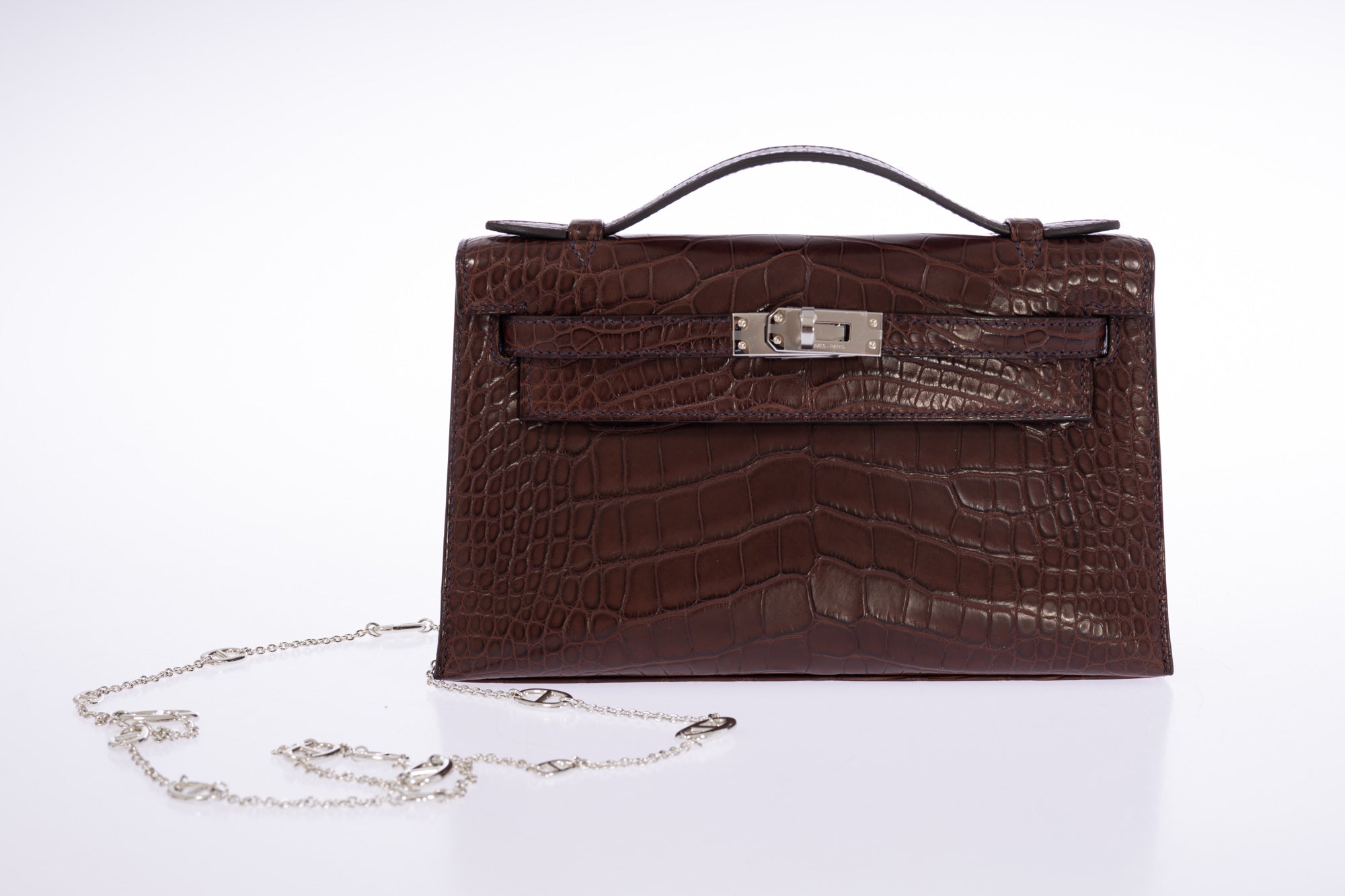 Hermès Kelly Pochette Havane Matte Alligator Palladium Hardware