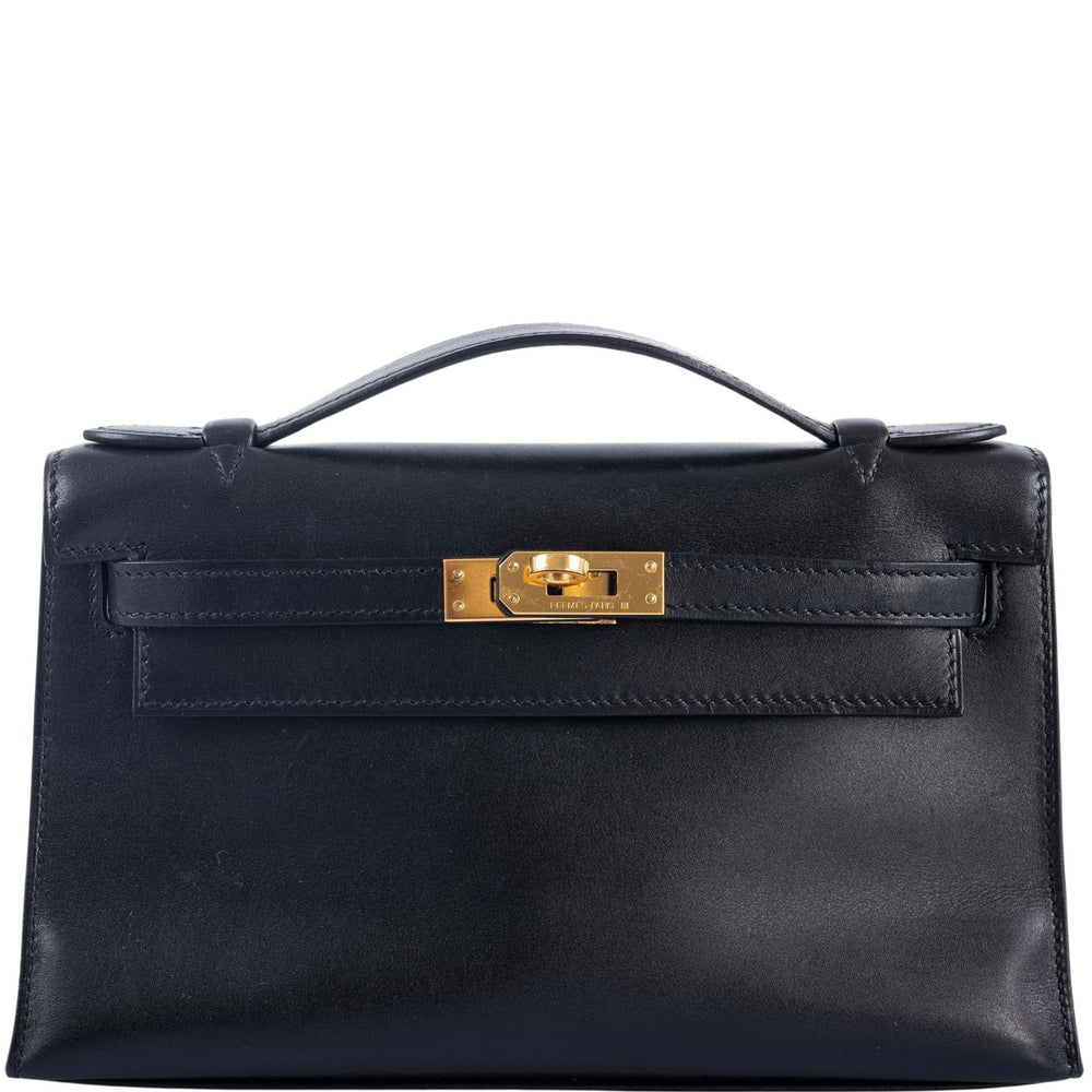 Hermès Kelly Pochette Noir Box Calf Gold Hardware