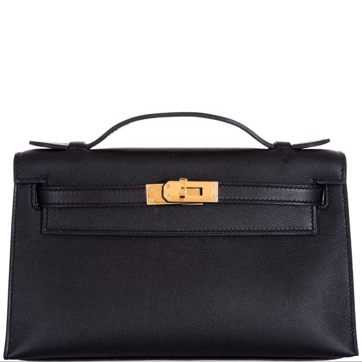 Hermès Kelly Pochette Noir Swift Gold Hardware
