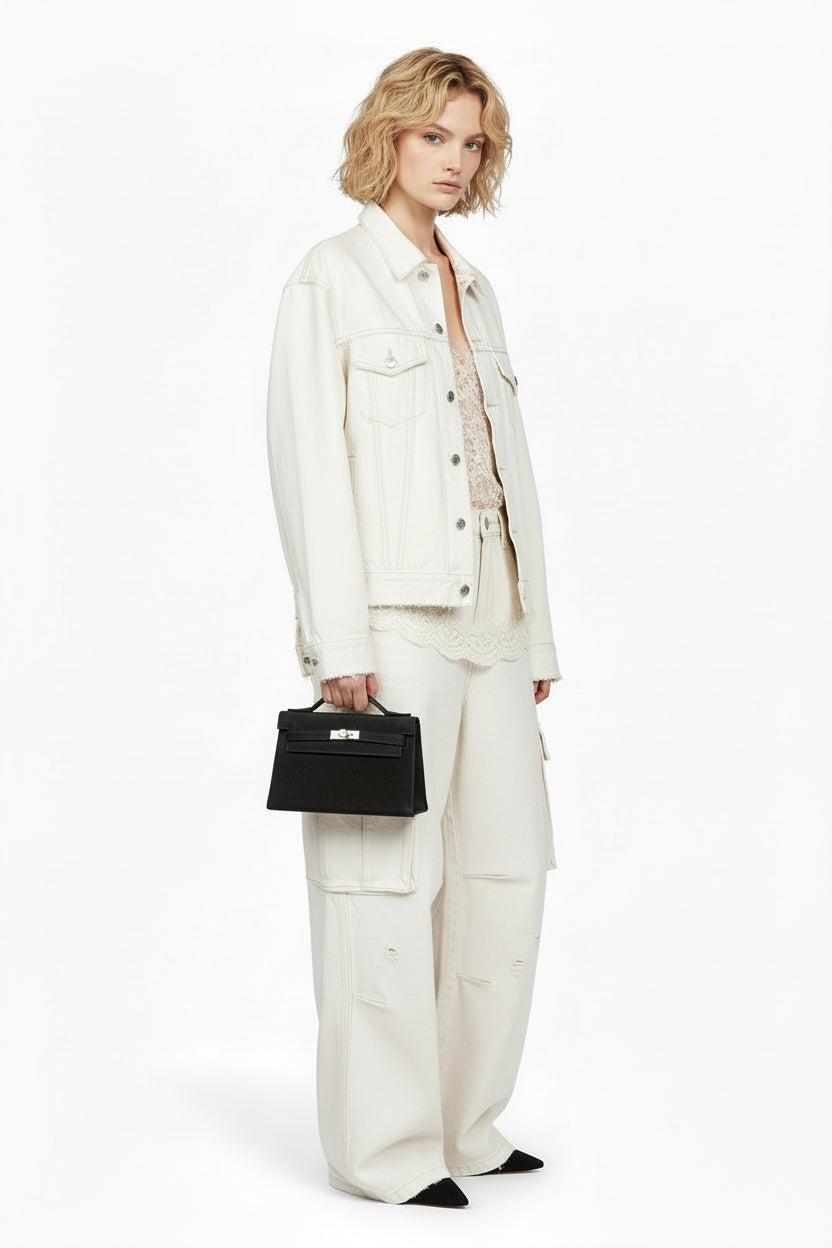 Hermès Kelly Pochette Noir Veau Doblis Suede Palladium Hardware