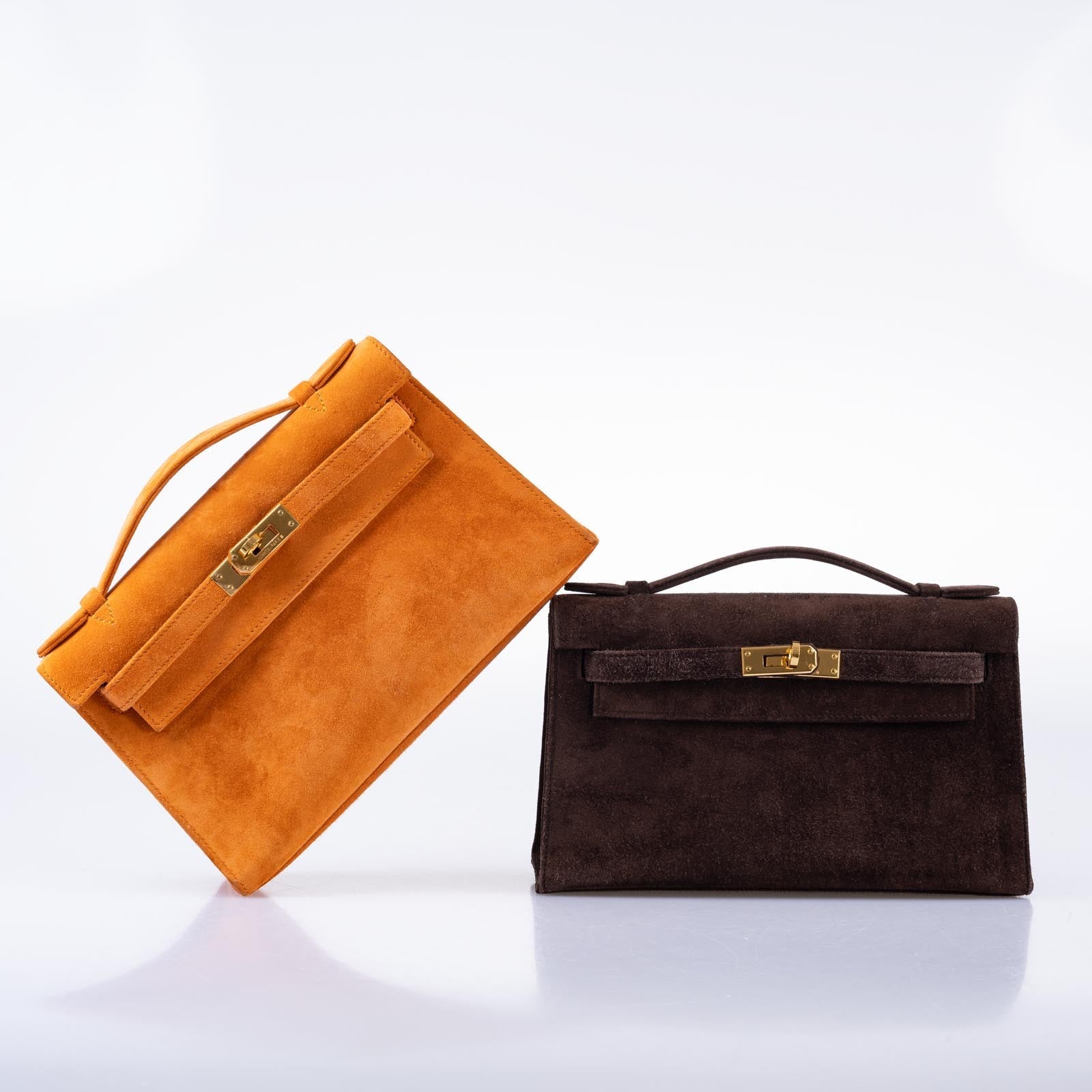 Hermès Kelly Pochette Orange H Veau Doblis Suede with Gold Hardware