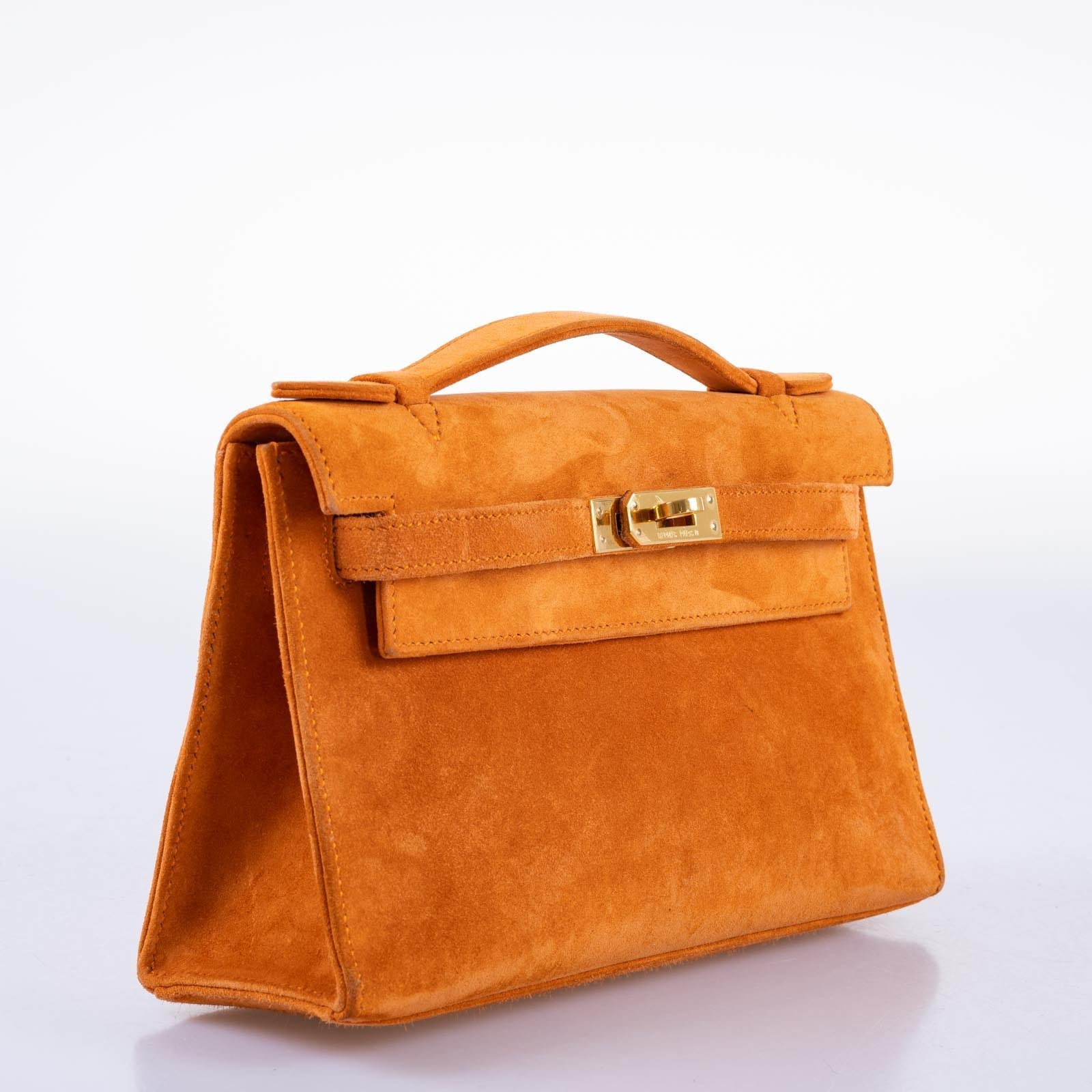 Hermès Kelly Pochette Orange H Veau Doblis Suede with Gold Hardware