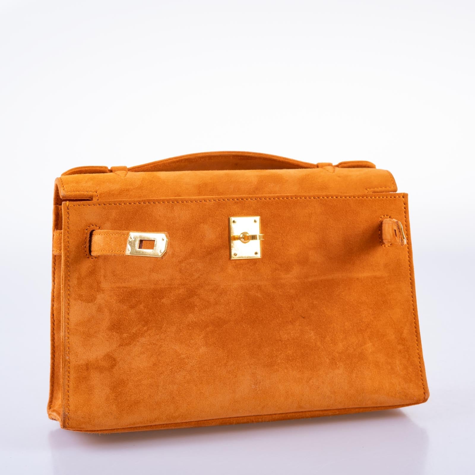 Hermès Kelly Pochette Orange H Veau Doblis Suede with Gold Hardware